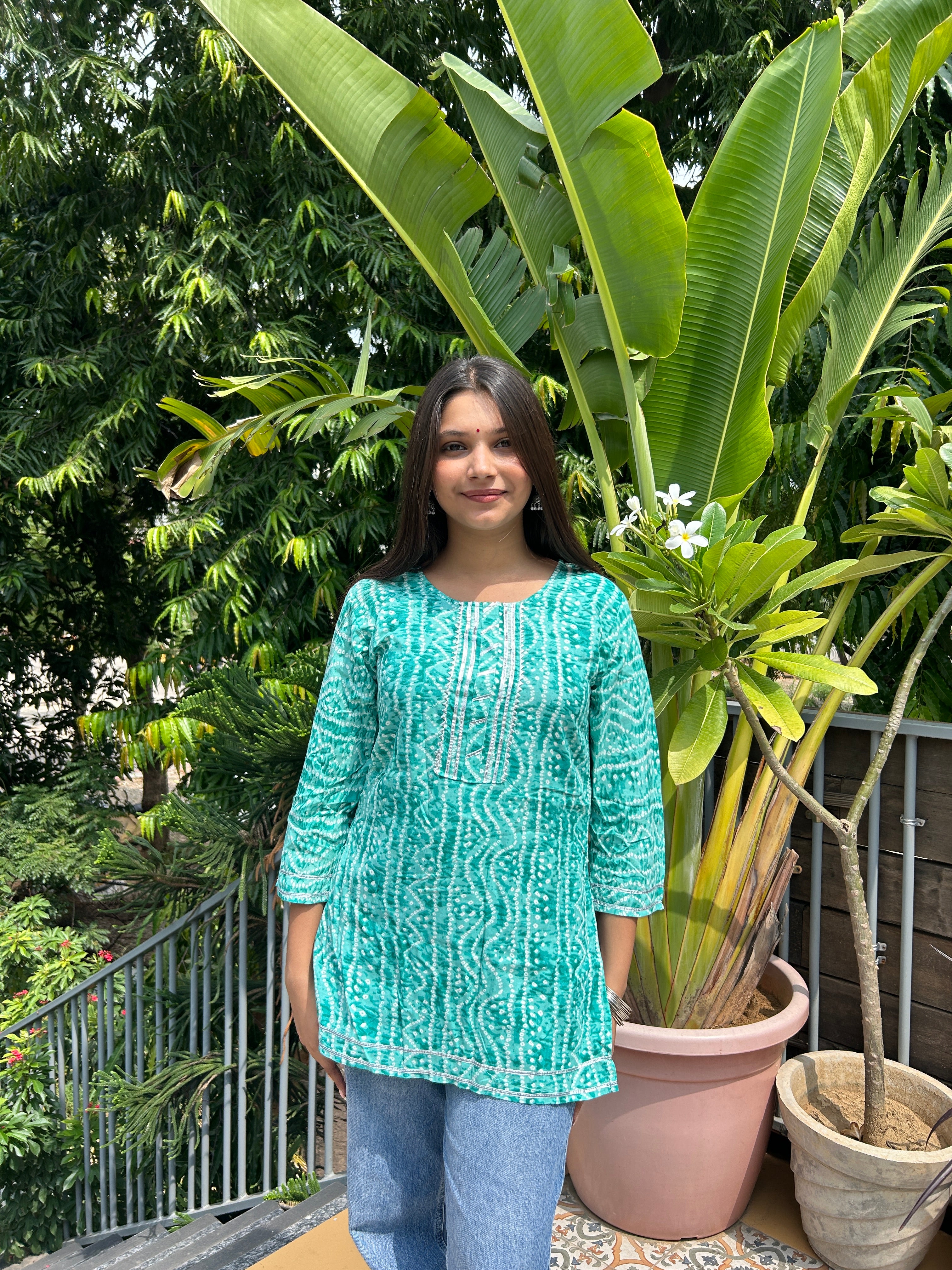 Light Green Bandhej Noorani Kurti