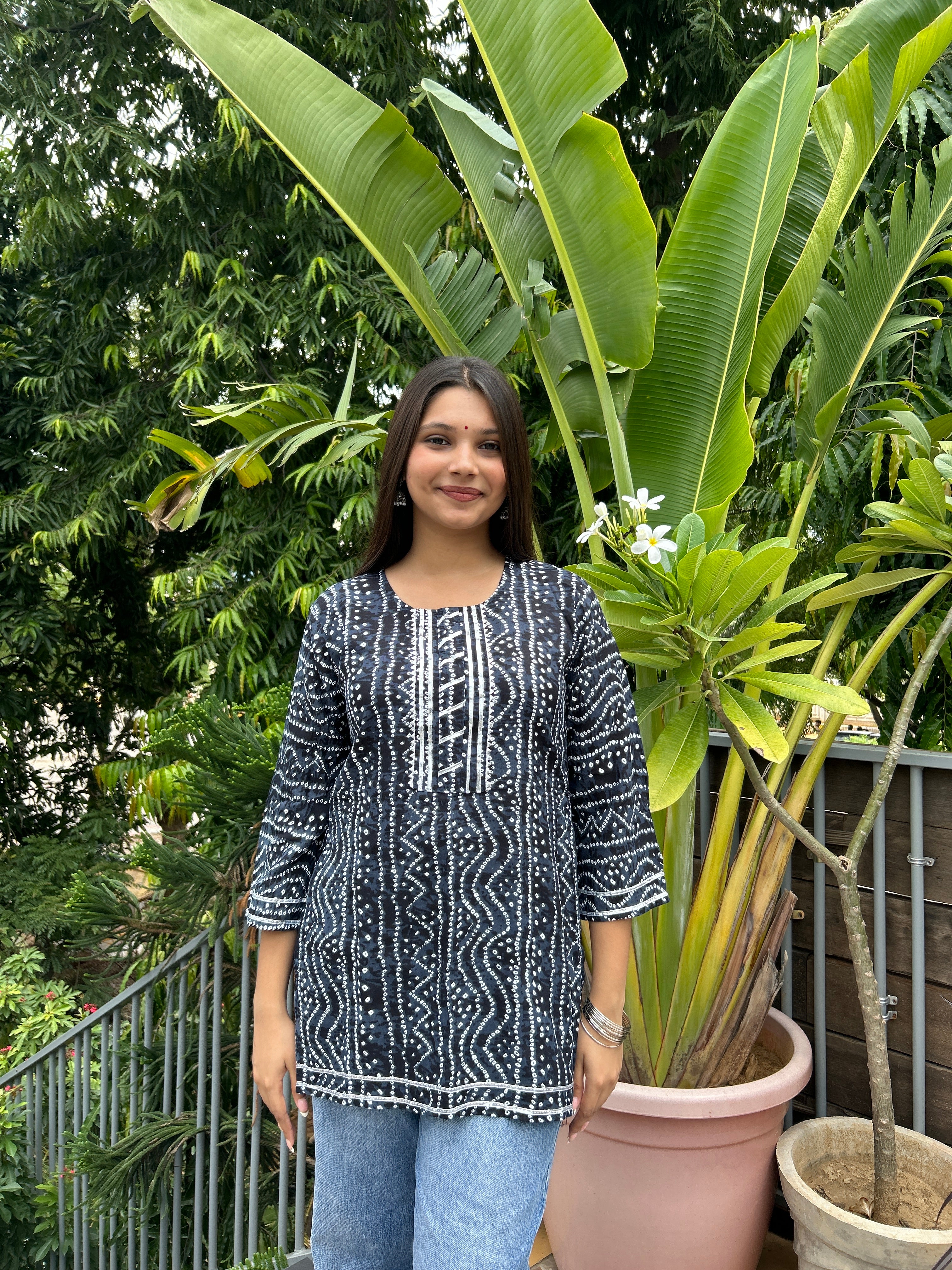 Navy Blue Bandhej Noorani Kurti