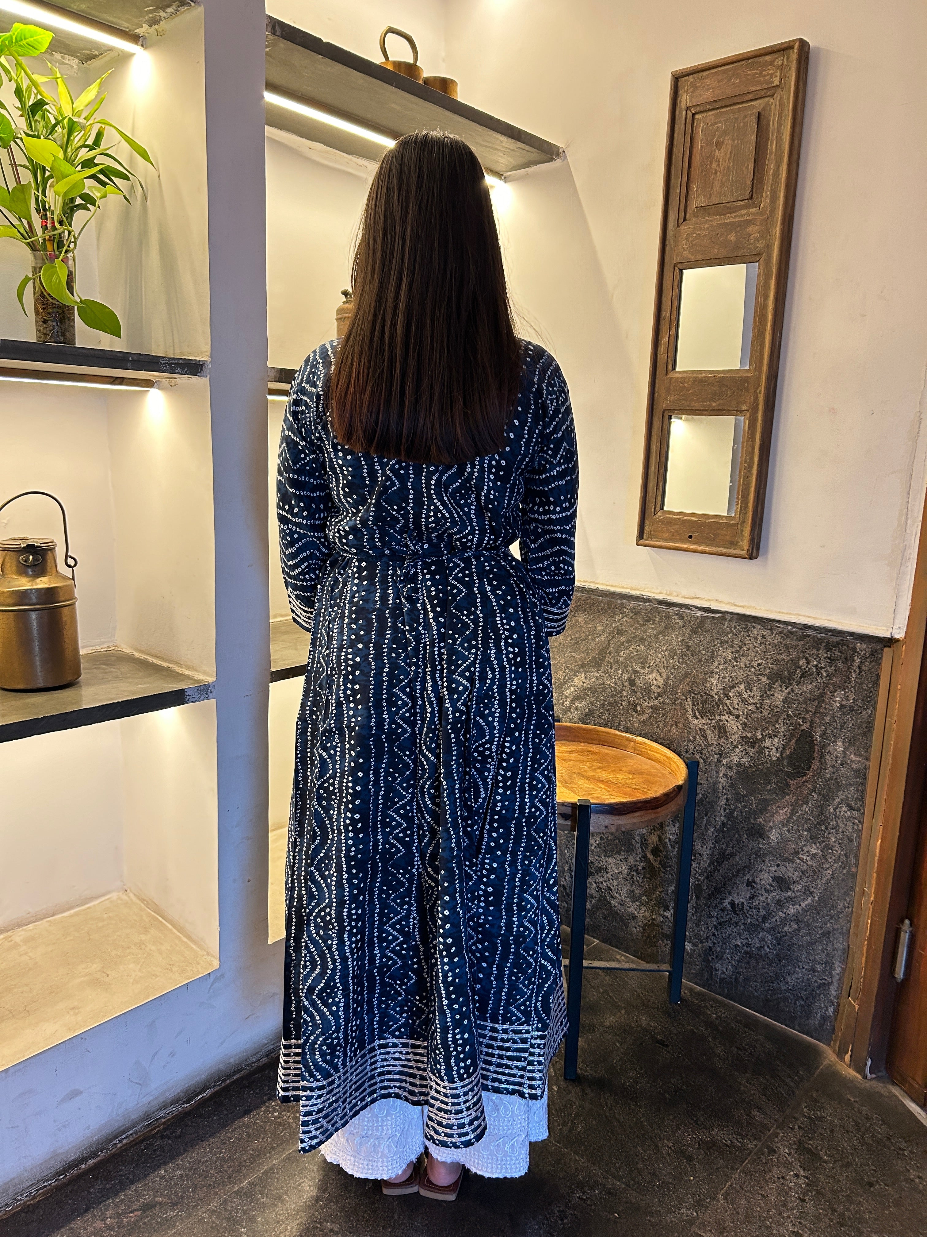 Blue Bandhej Meher Anarkali Kurti