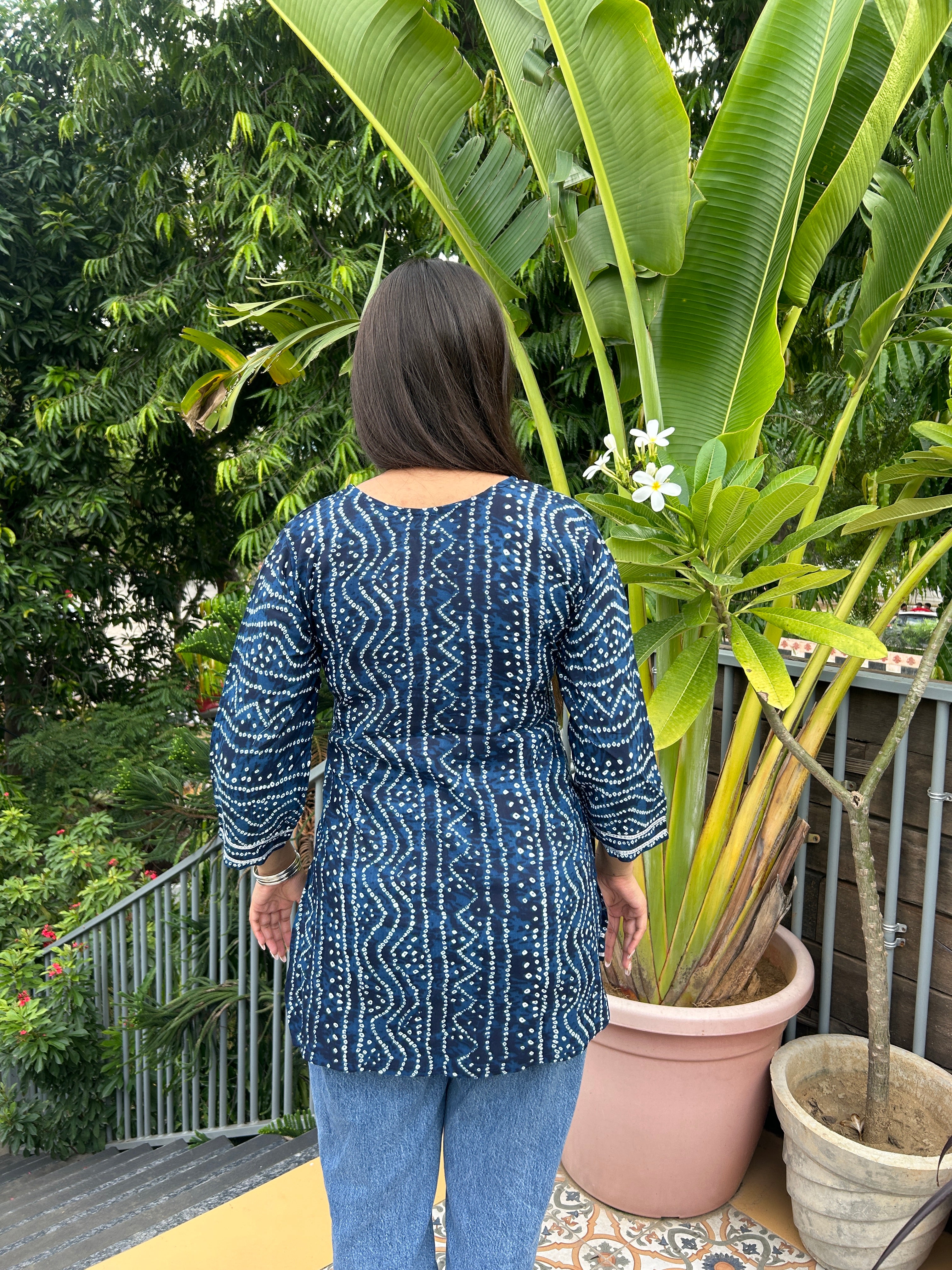 Blue Bandhej Noorani Kurti