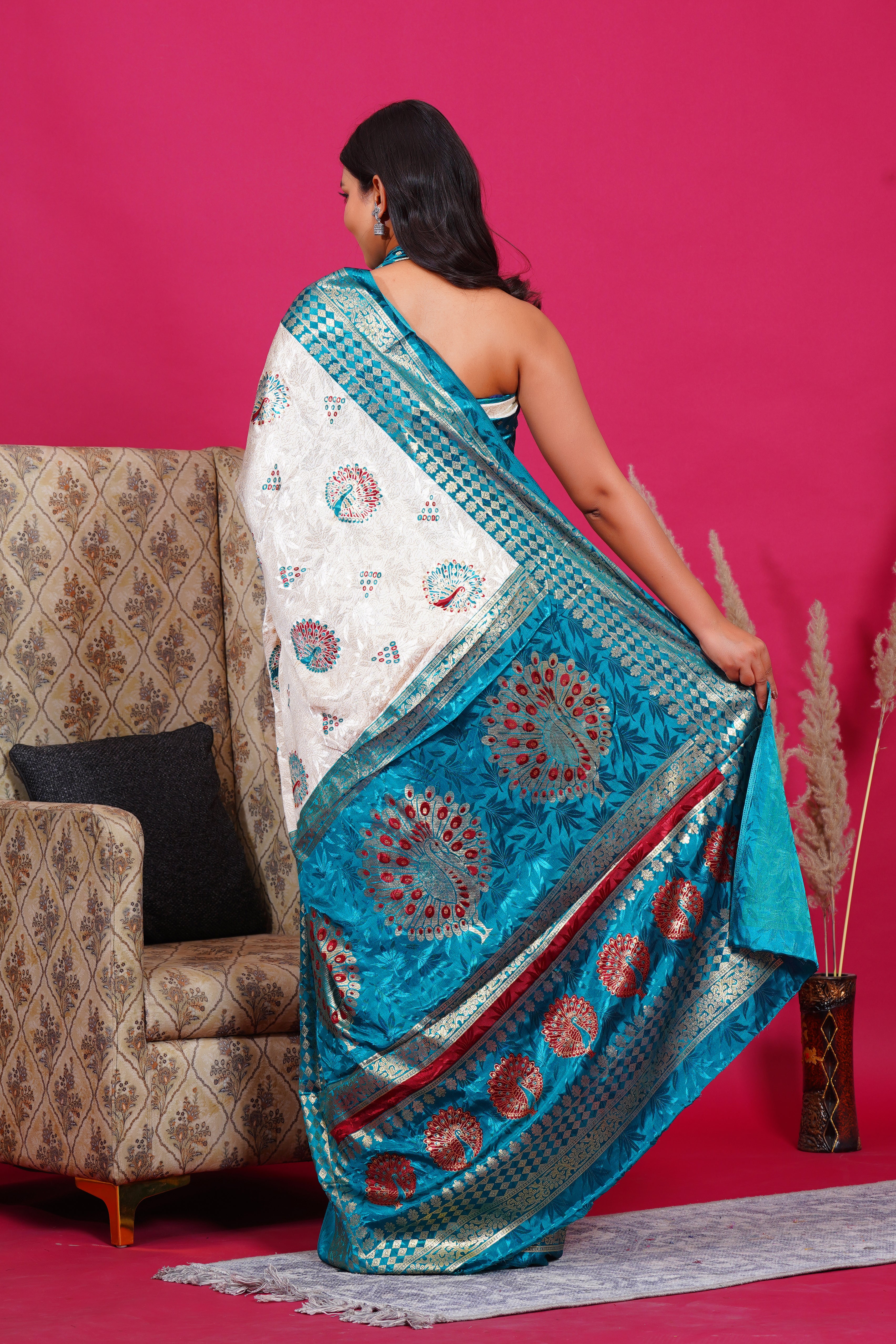 Green Golden Peacock Silk Saree