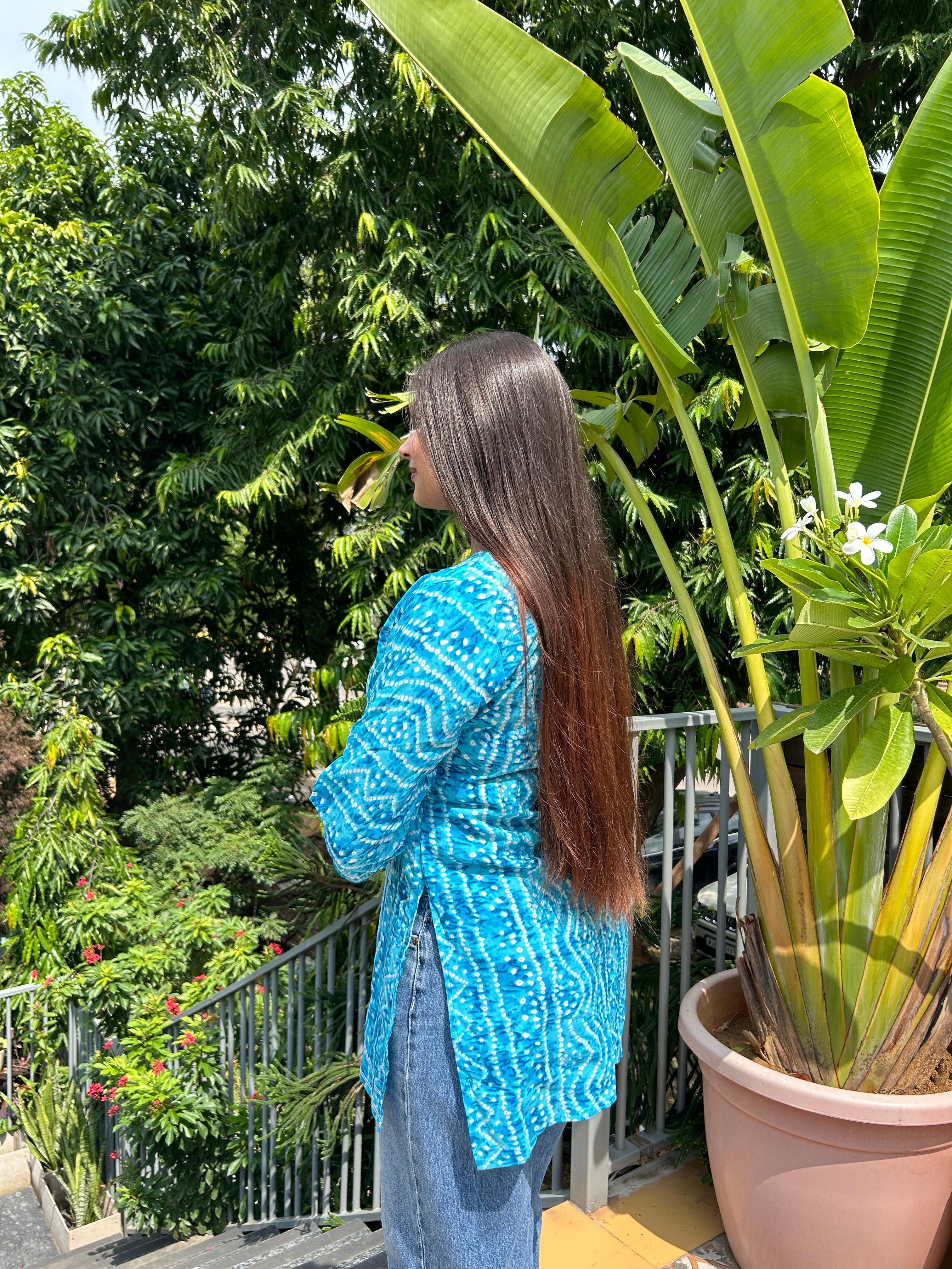 Light Blue Bandhej Noorani Kurti