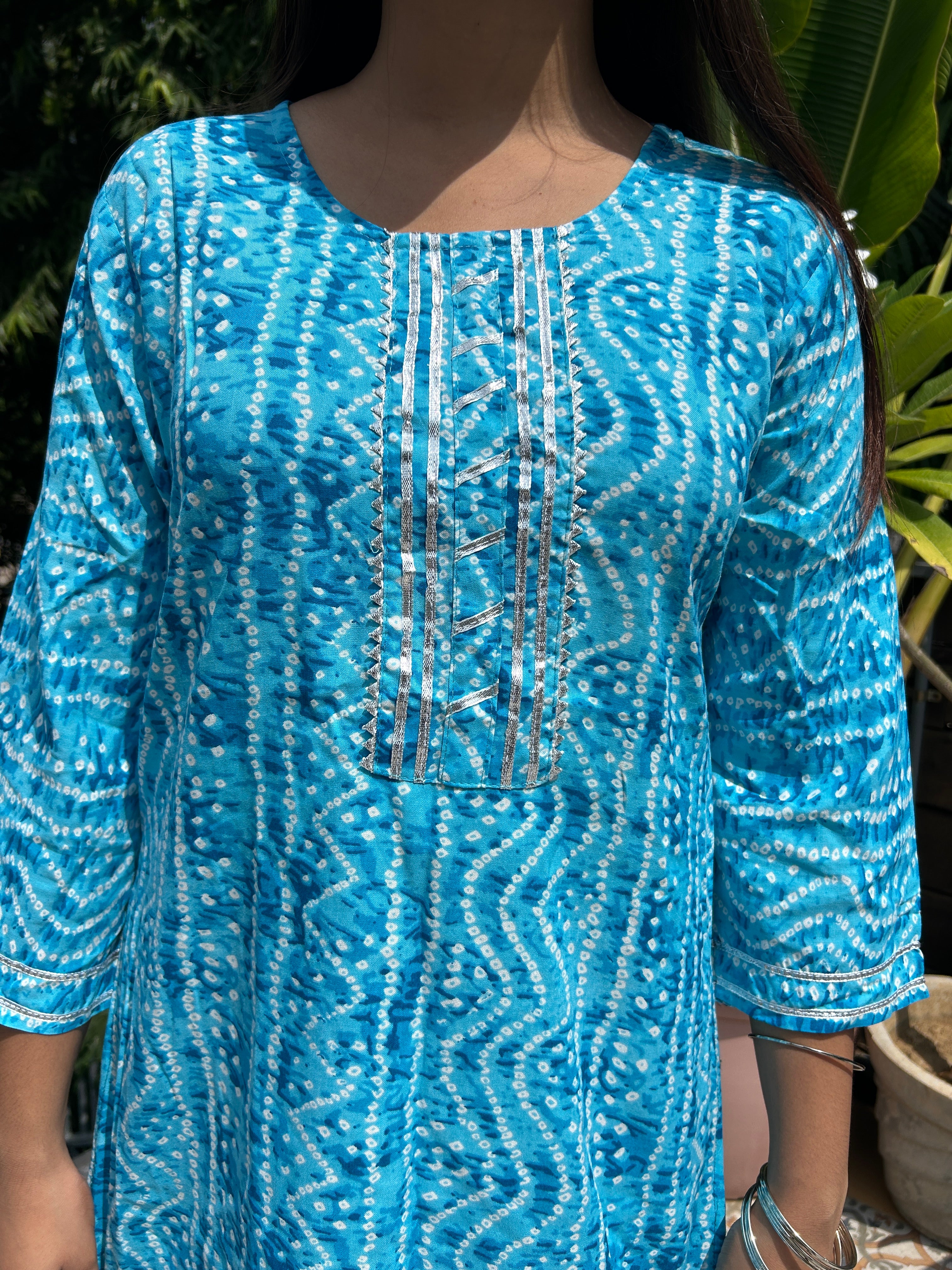 Light Blue Bandhej Noorani Kurti