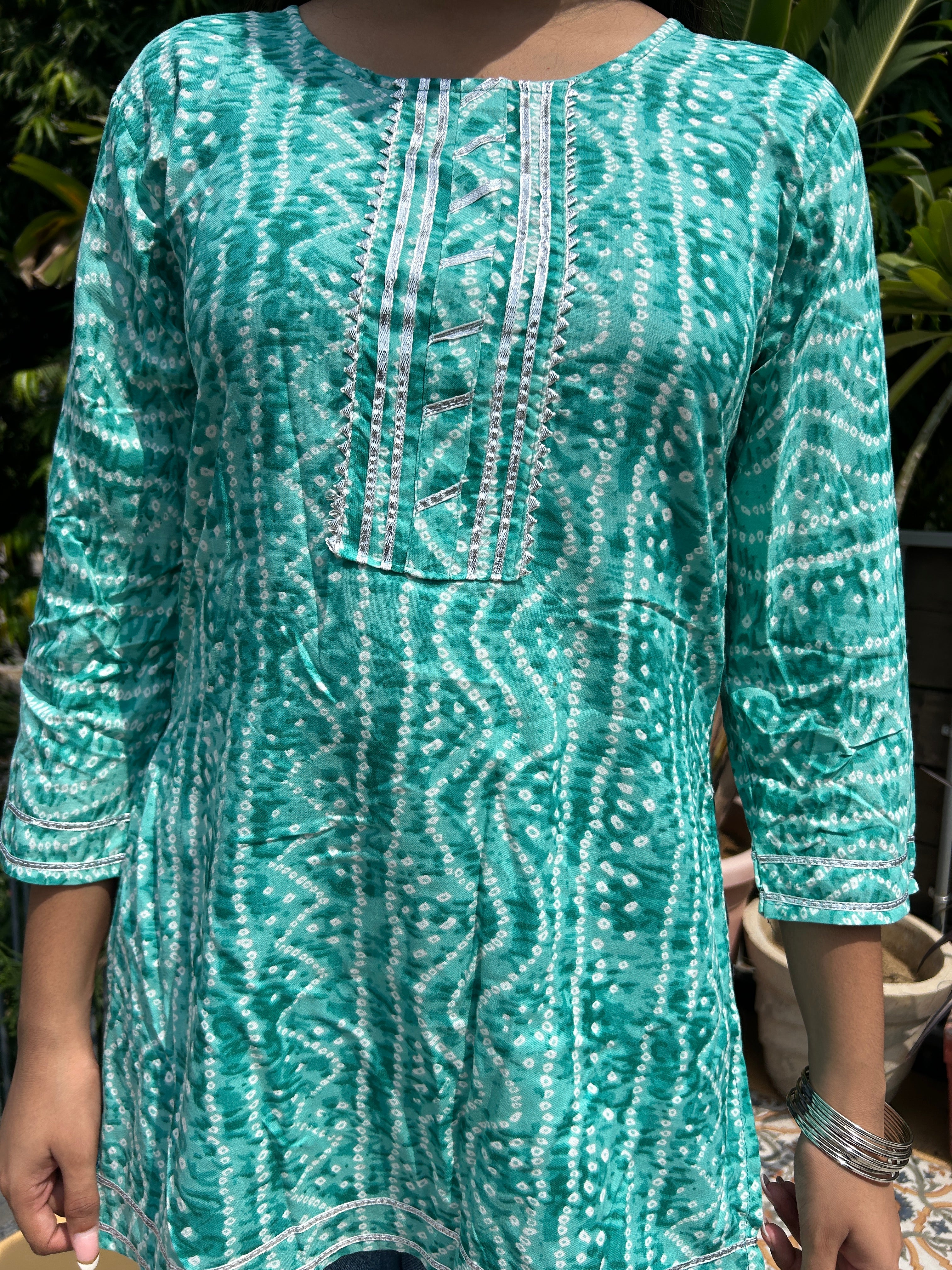 Light Green Bandhej Noorani Kurti