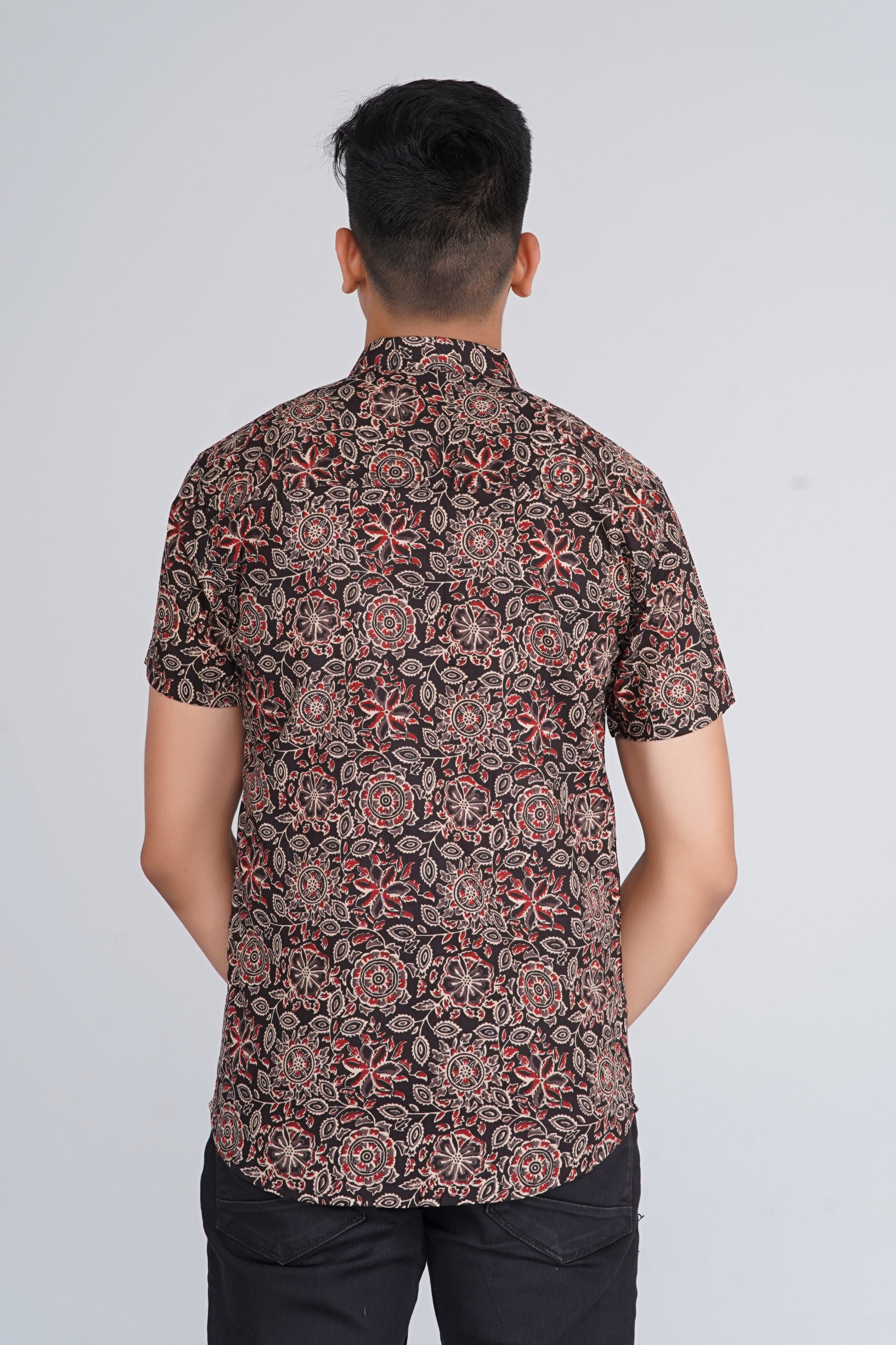 Ajrakh Jaal Half Sleevs Black Shirt