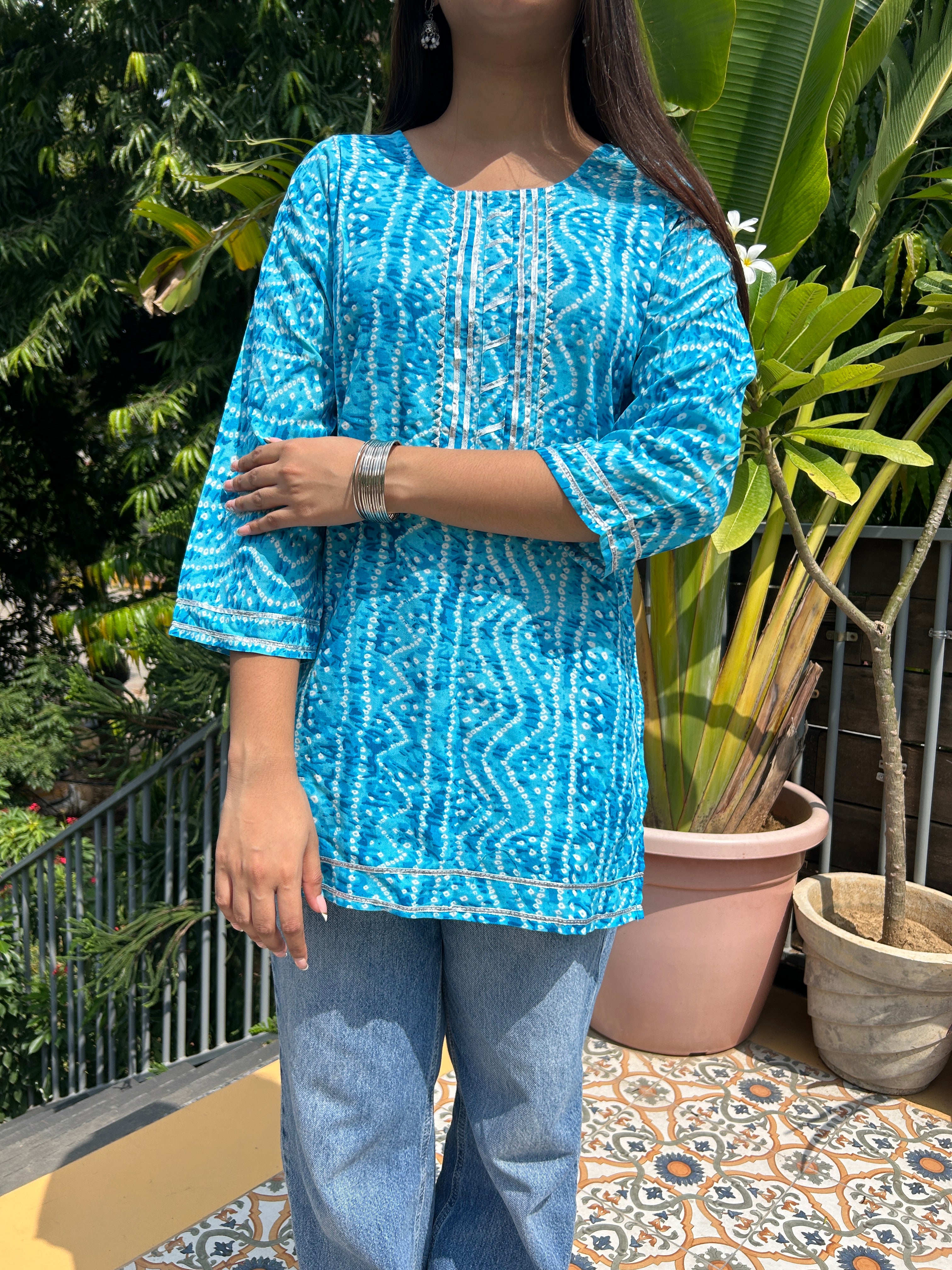 Light Blue Bandhej Noorani Kurti