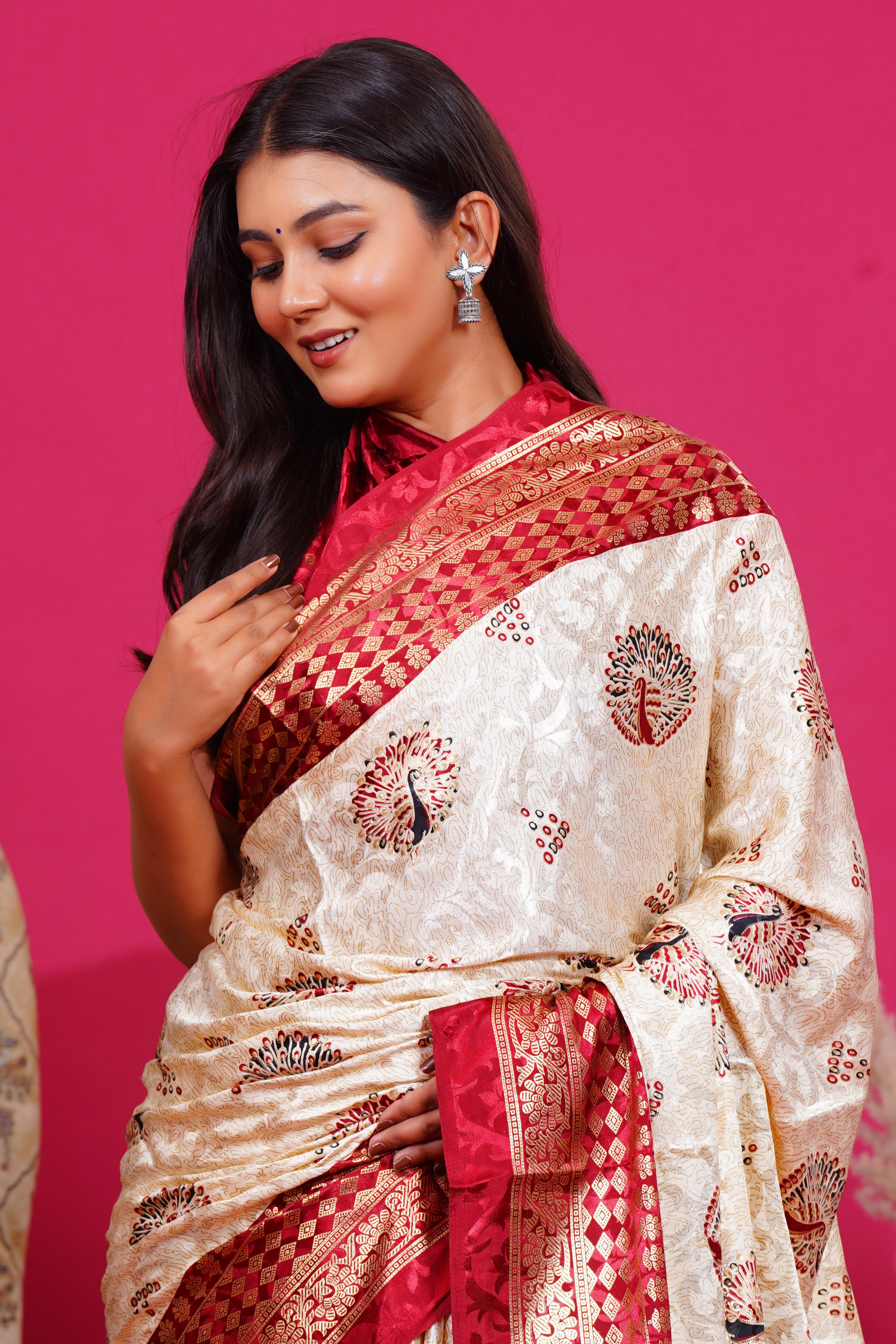 Maroon Golden Peacock Silk Saree