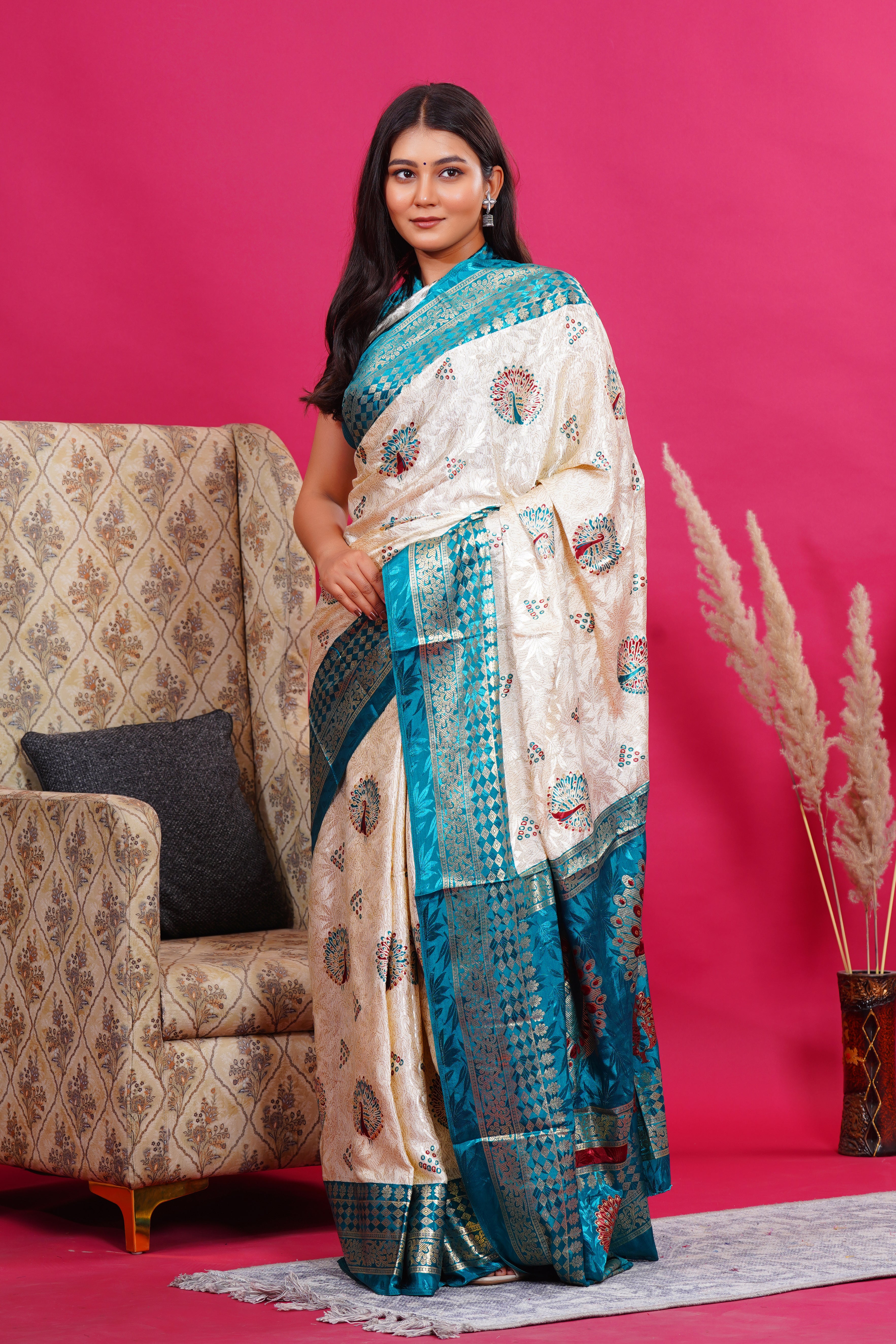 Green Golden Peacock Silk Saree