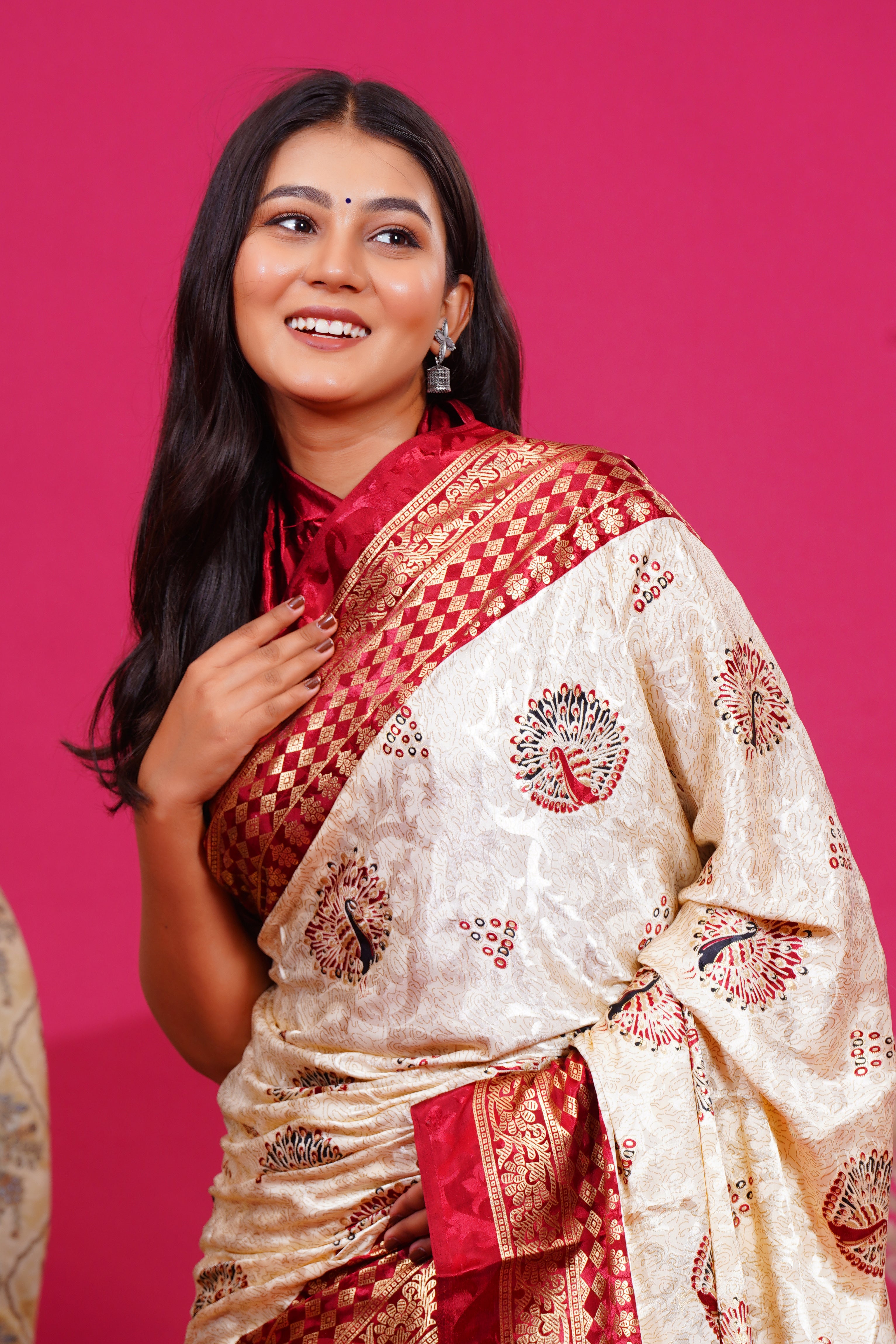 Maroon Golden Peacock Silk Saree