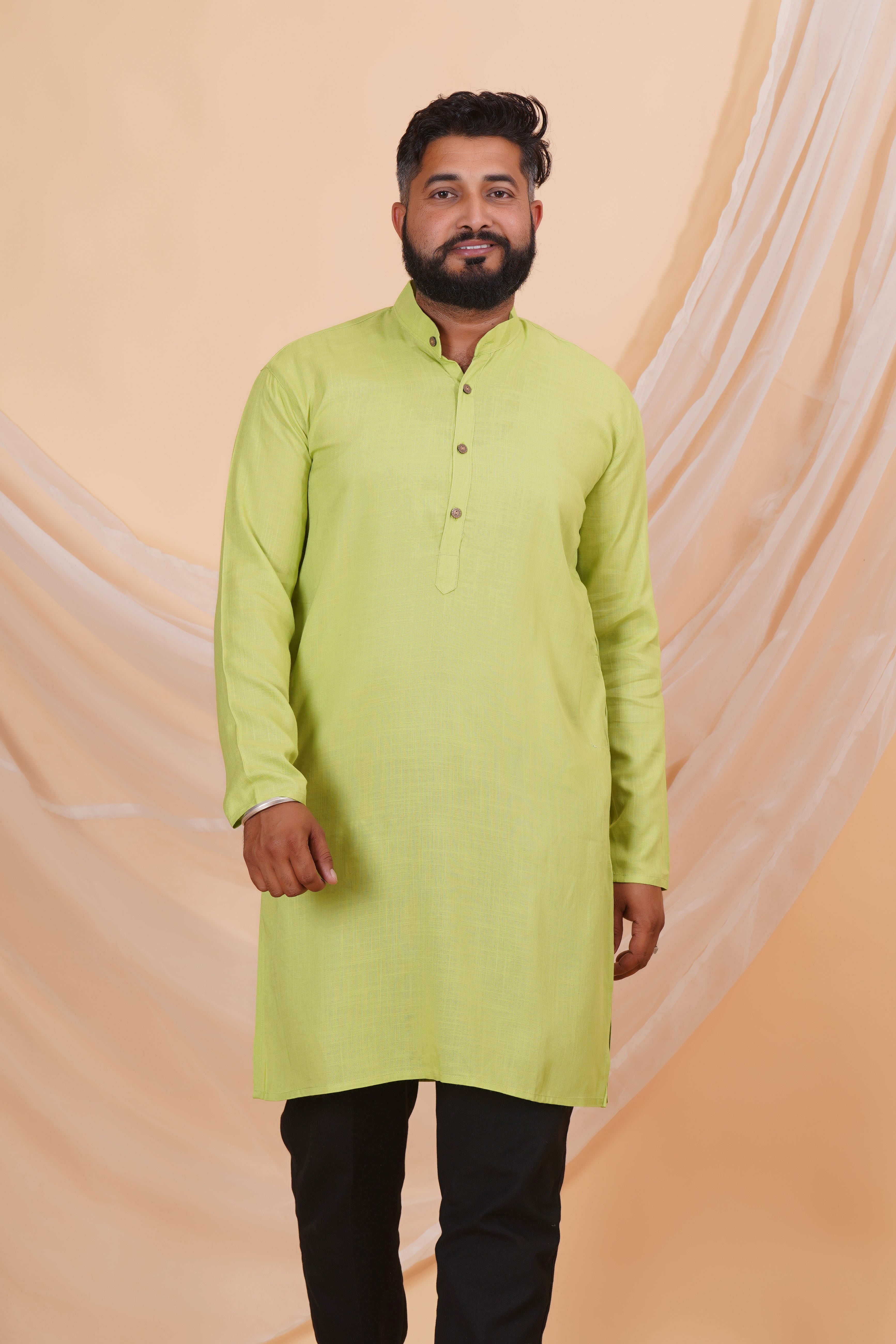 Pista Long Rayon Slub Solid Men's Kurta