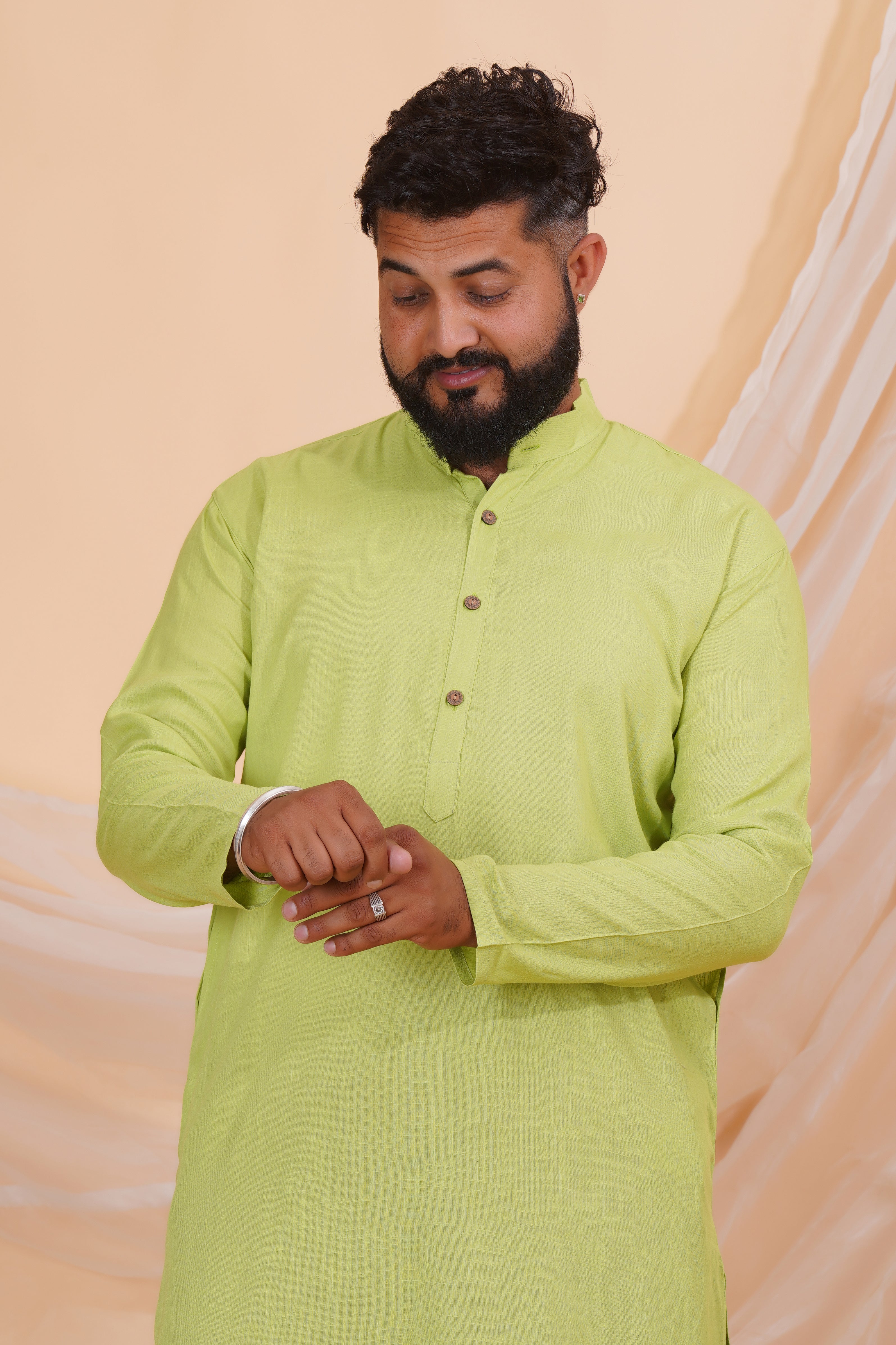 Pista Long Rayon Slub Solid Men's Kurta