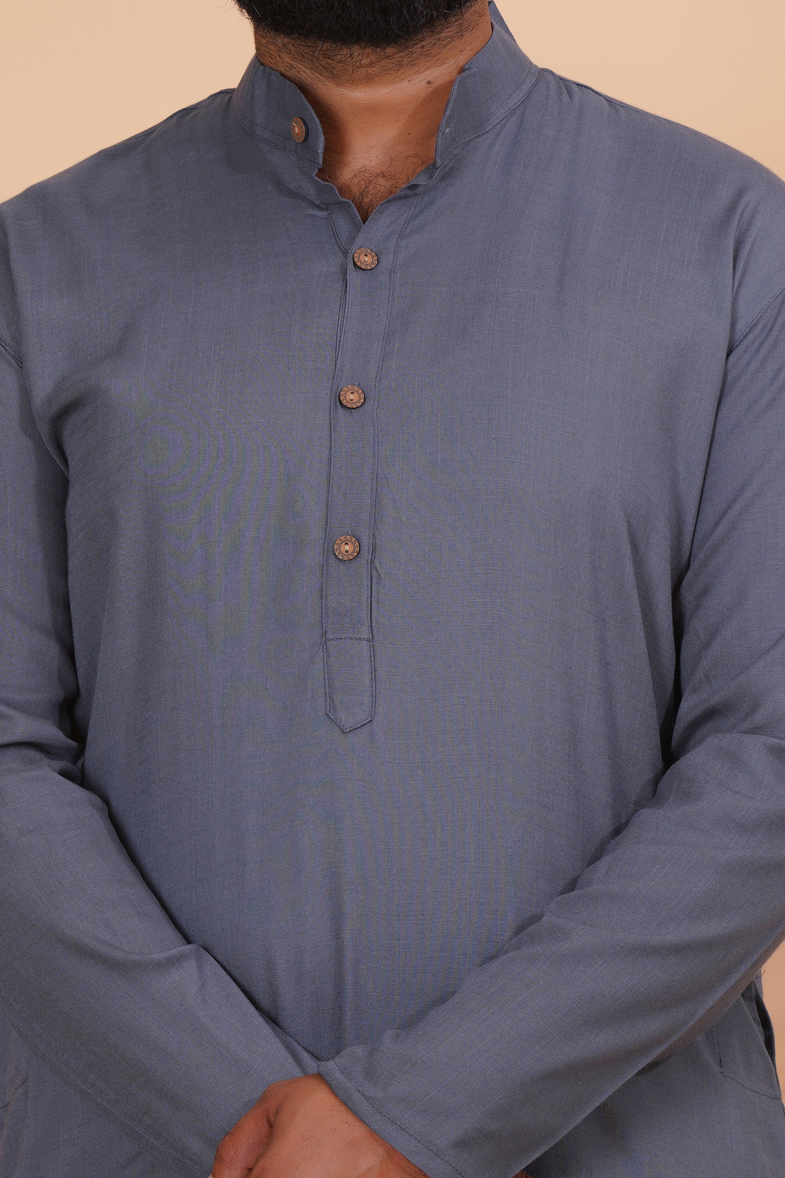 Grey Long Rayon Slub Solid Men's Kurta