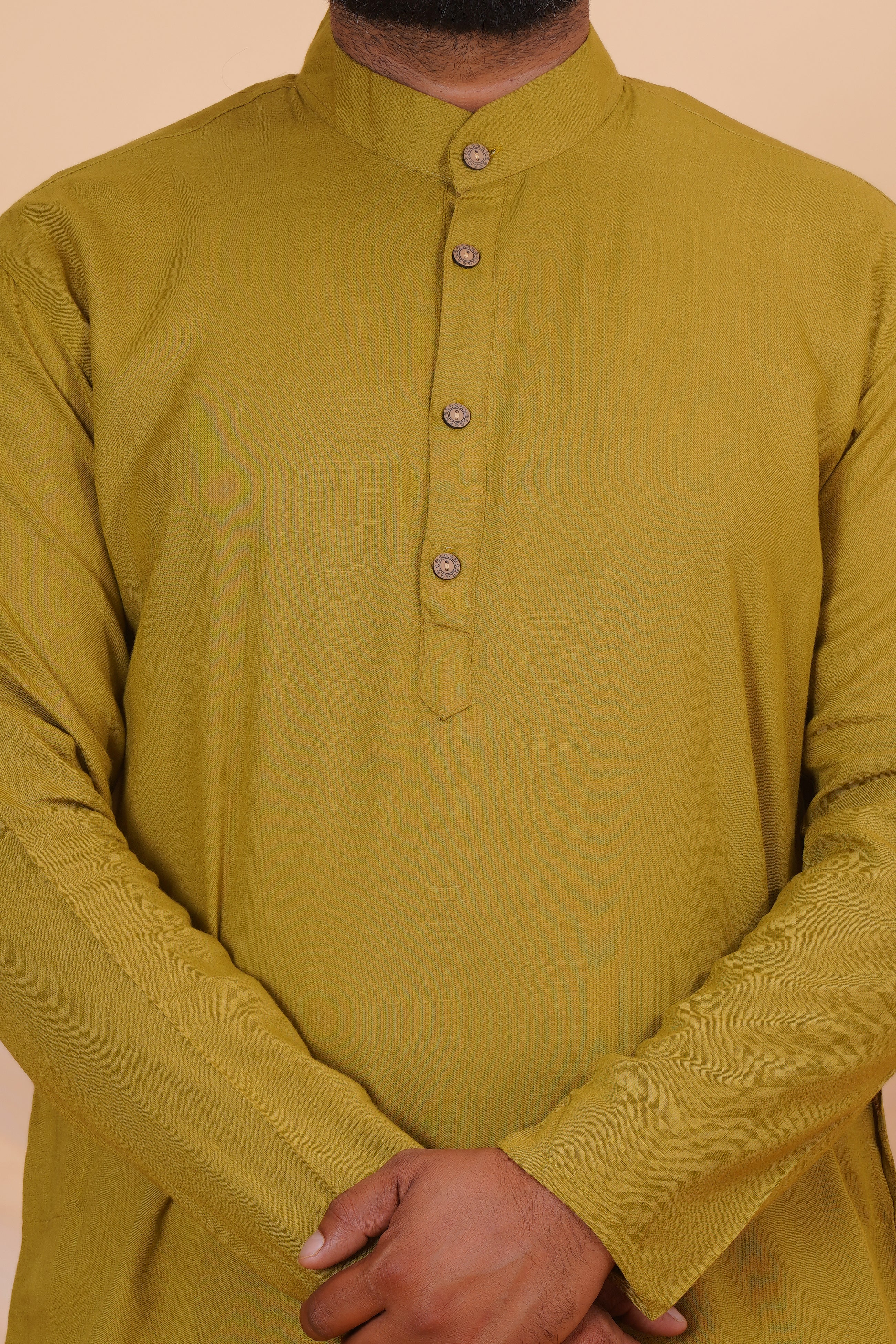 Olive Long Rayon Slub Solid Men's Kurta