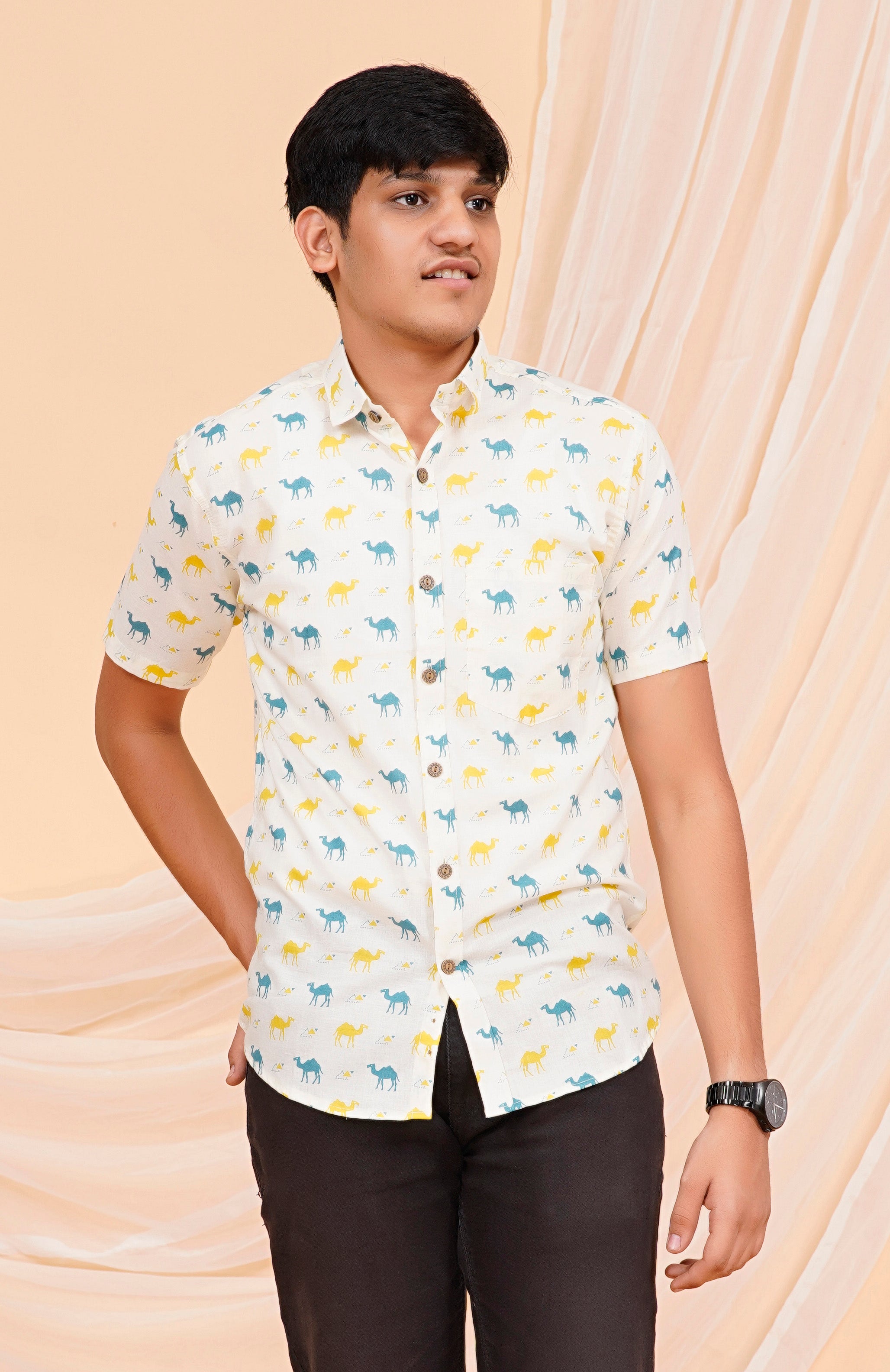 Yellow-Green Camel Half Sleeves Shirt