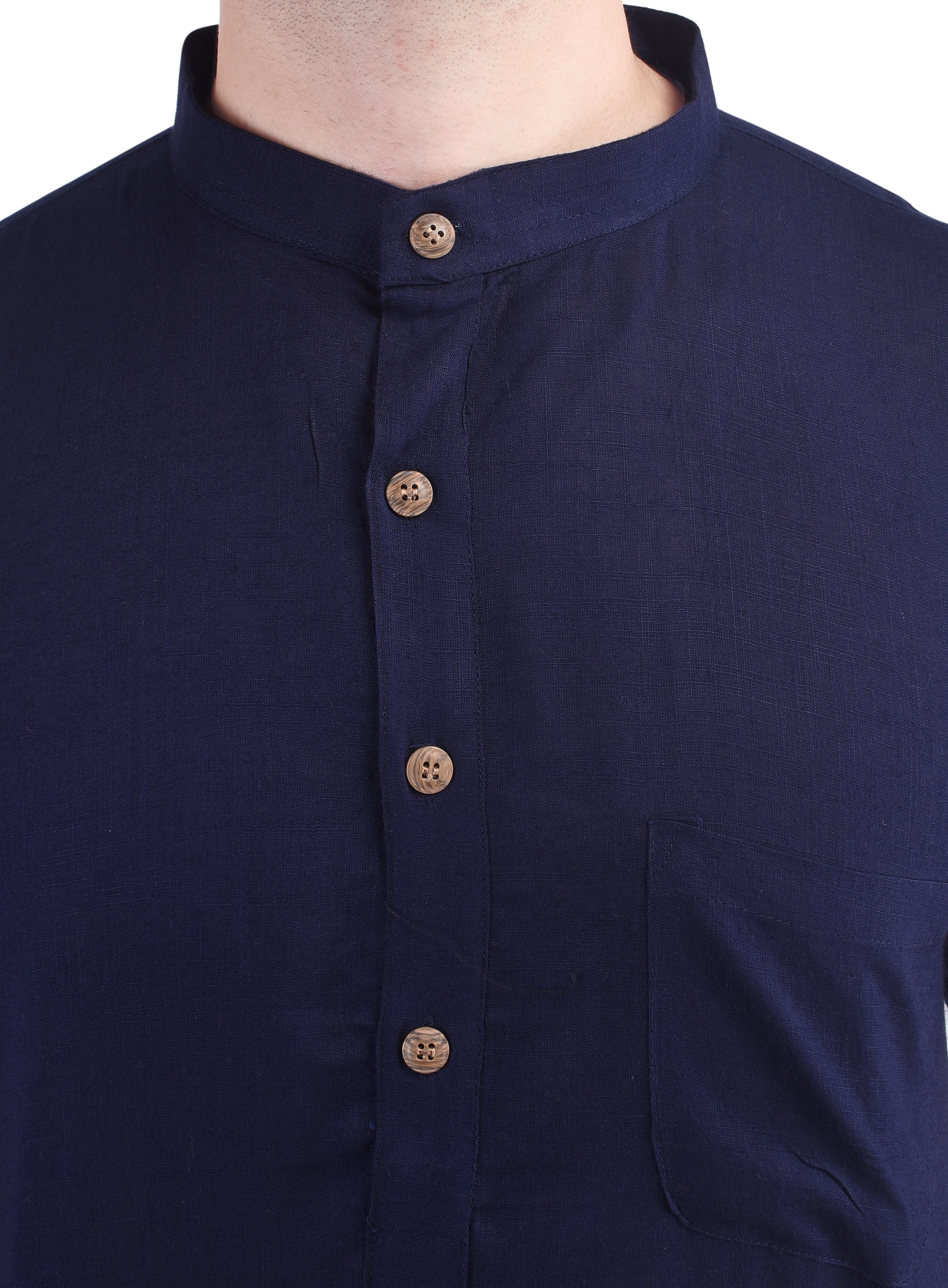 Navy Blue Short Rayon Slub Solid Men's Modi Kurta