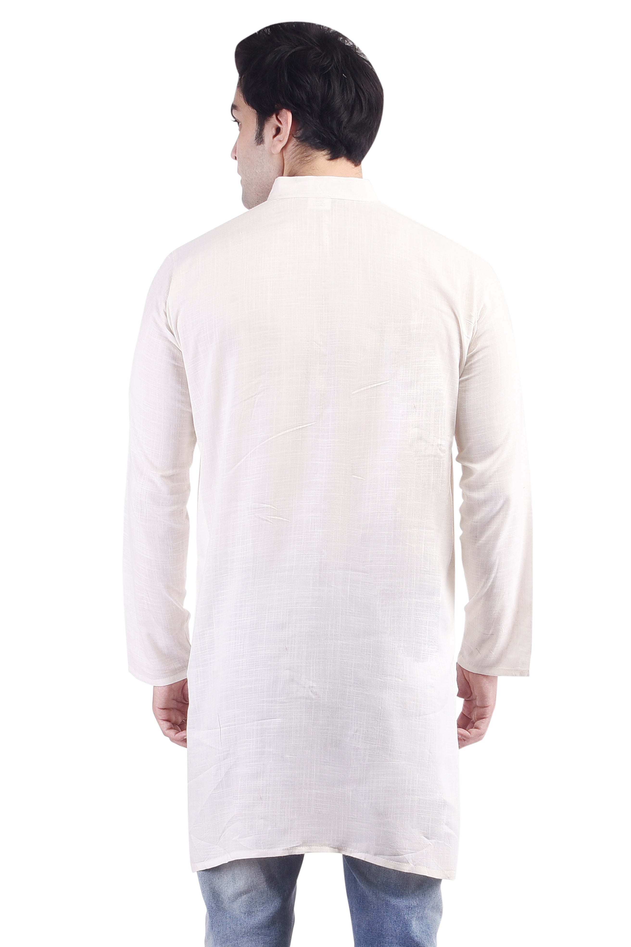 Off-White Long Rayon Slub Solid Men's Kurta