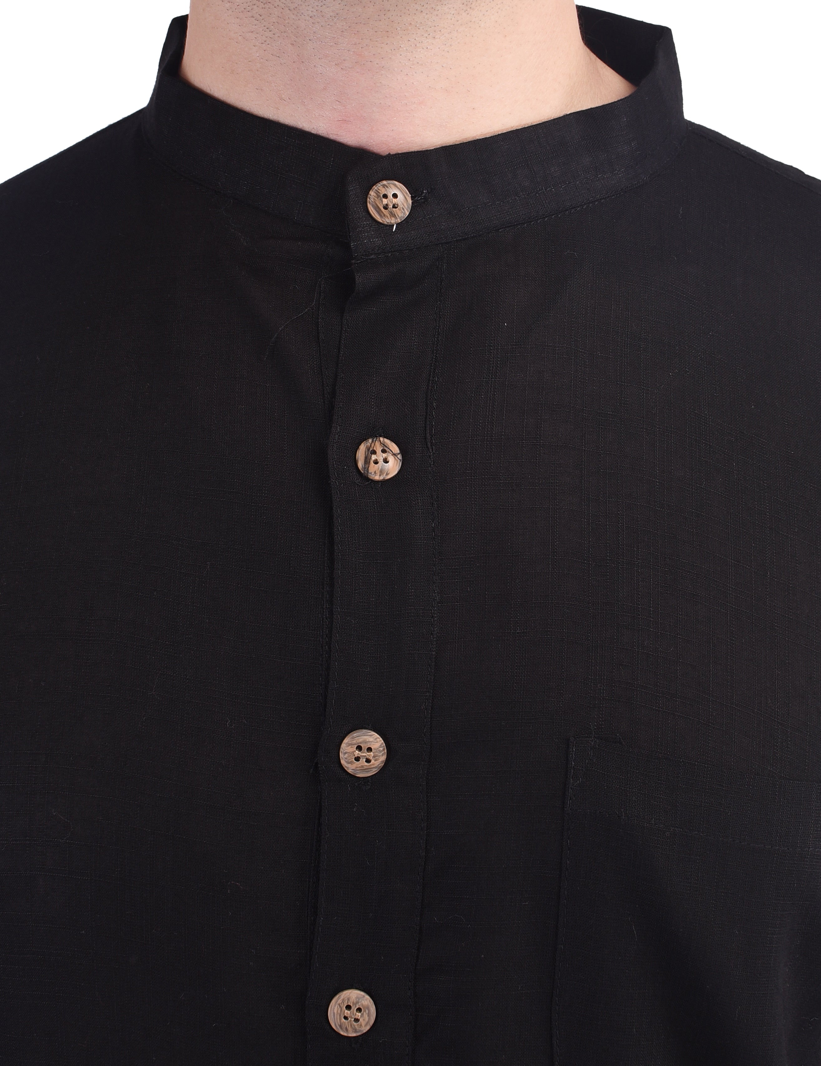 Black Short Rayon Slub Solid Men's Modi Kurta
