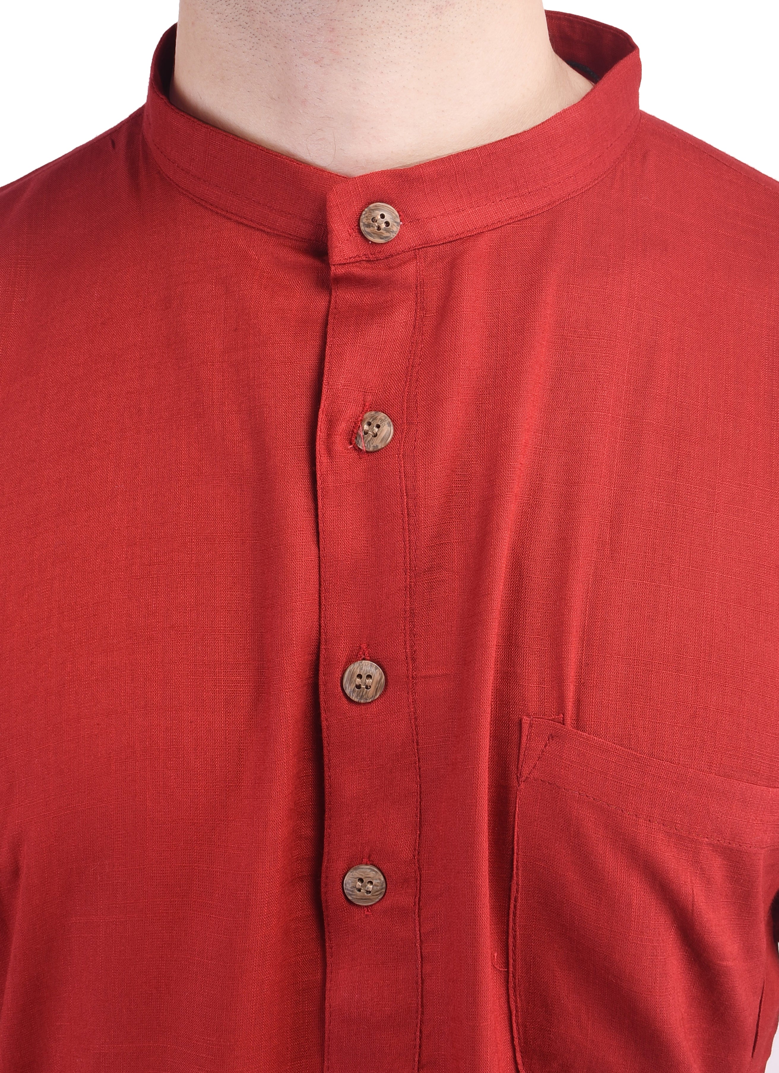 Maroon Short Rayon Slub Solid Men's Modi Kurta