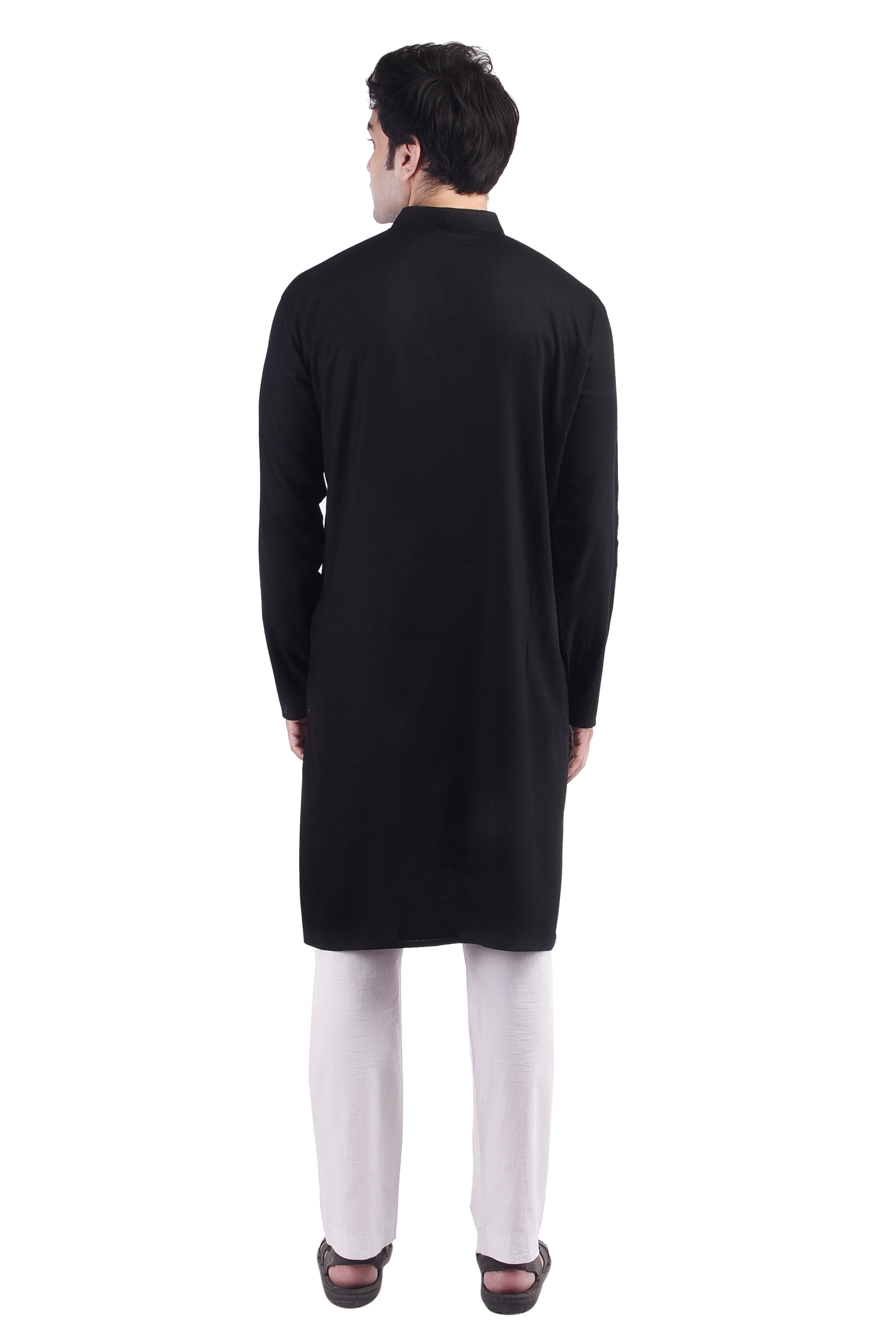 Black Long Rayon Slub Solid Men's Kurta