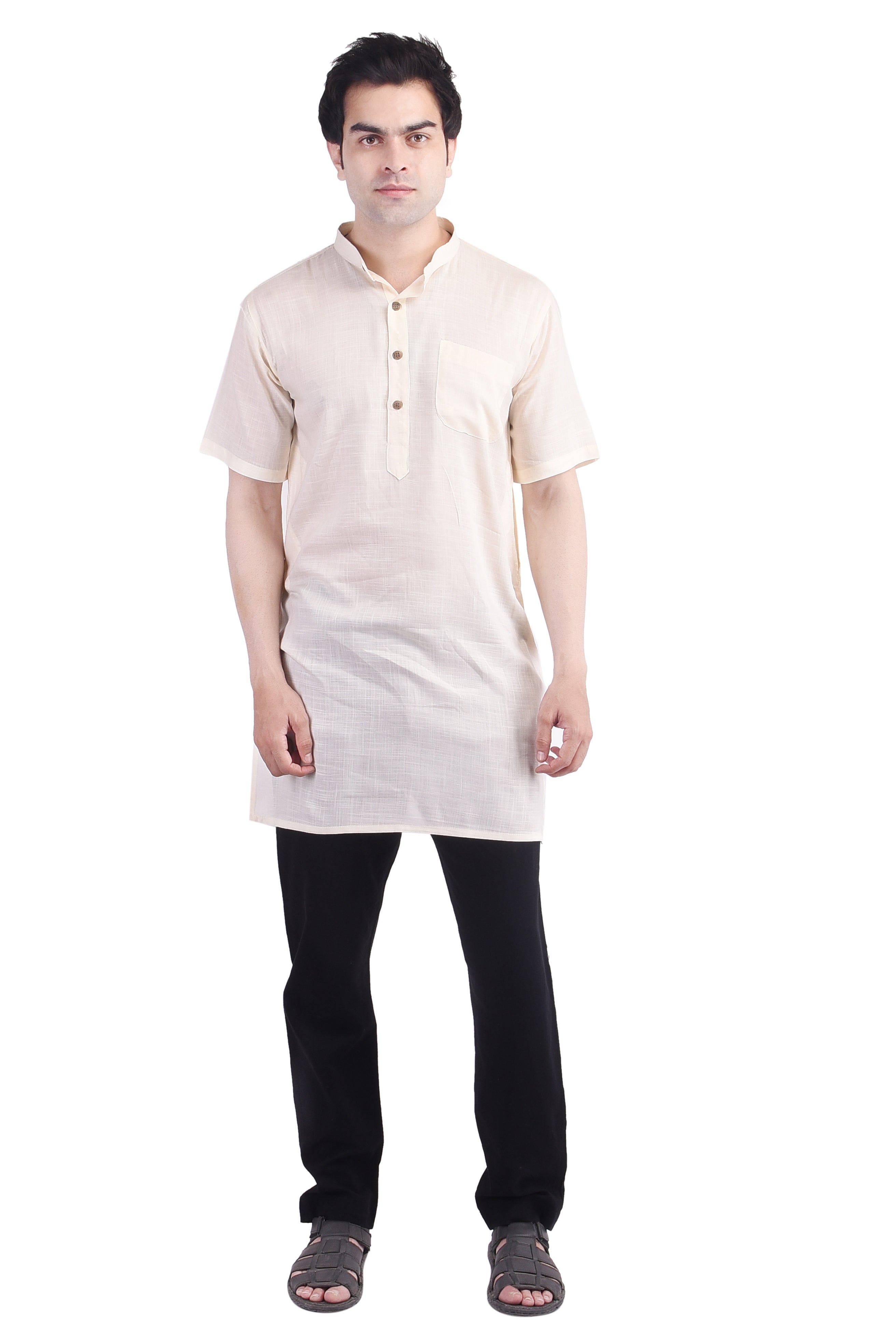 Off-White Short Rayon Slub Solid Men's Modi Kurta