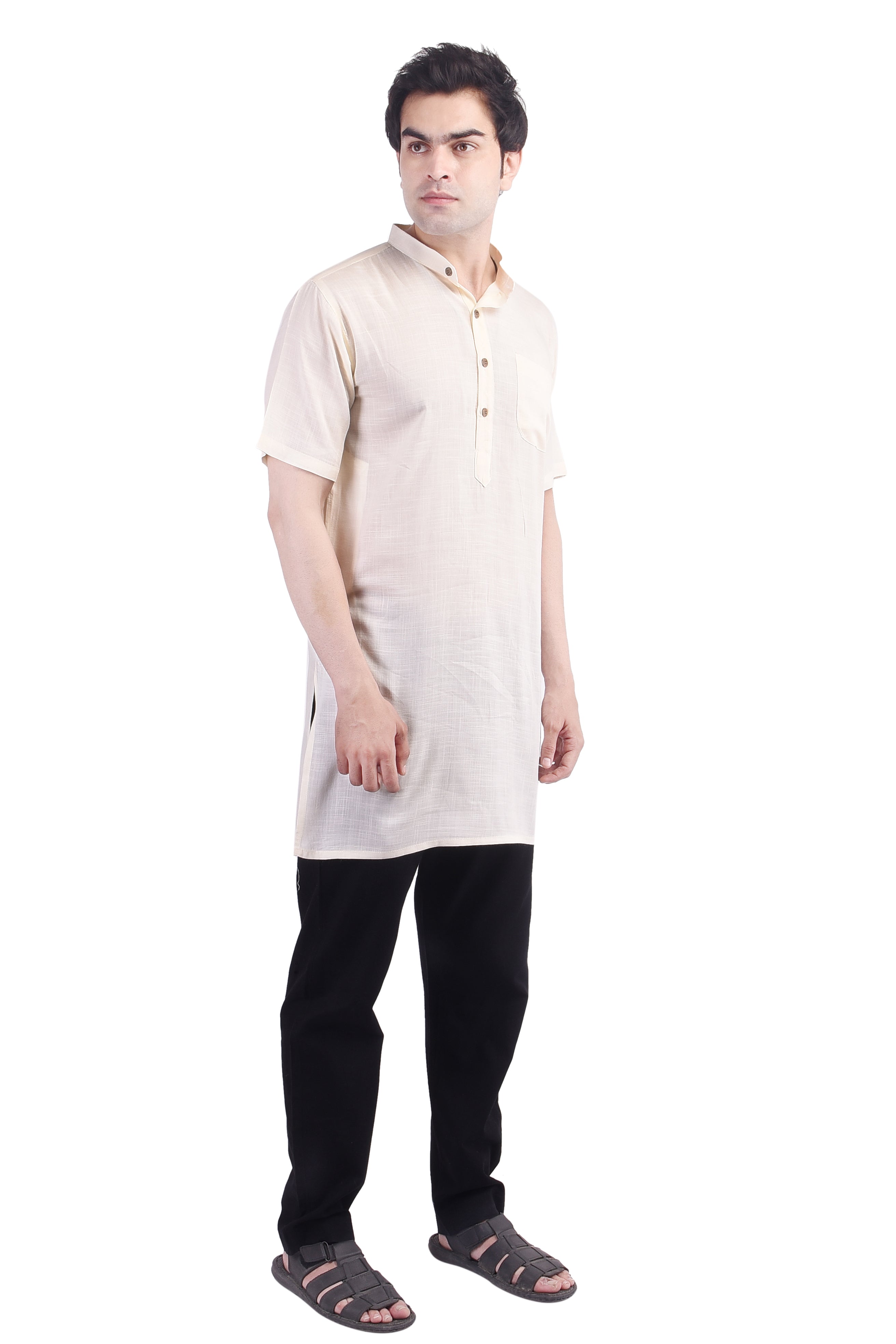 Off-White Short Rayon Slub Solid Men's Modi Kurta