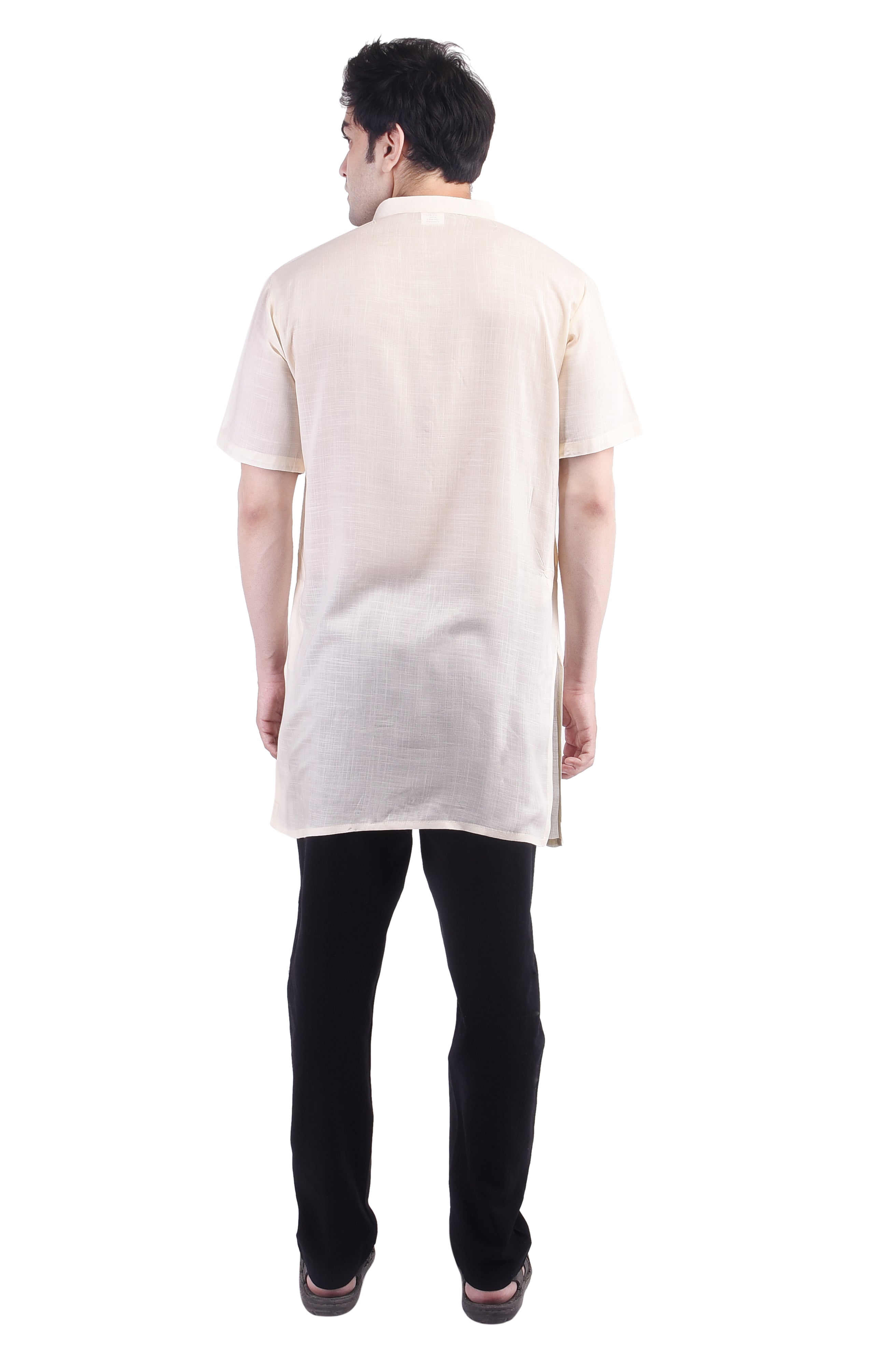 Off-White Short Rayon Slub Solid Men's Modi Kurta