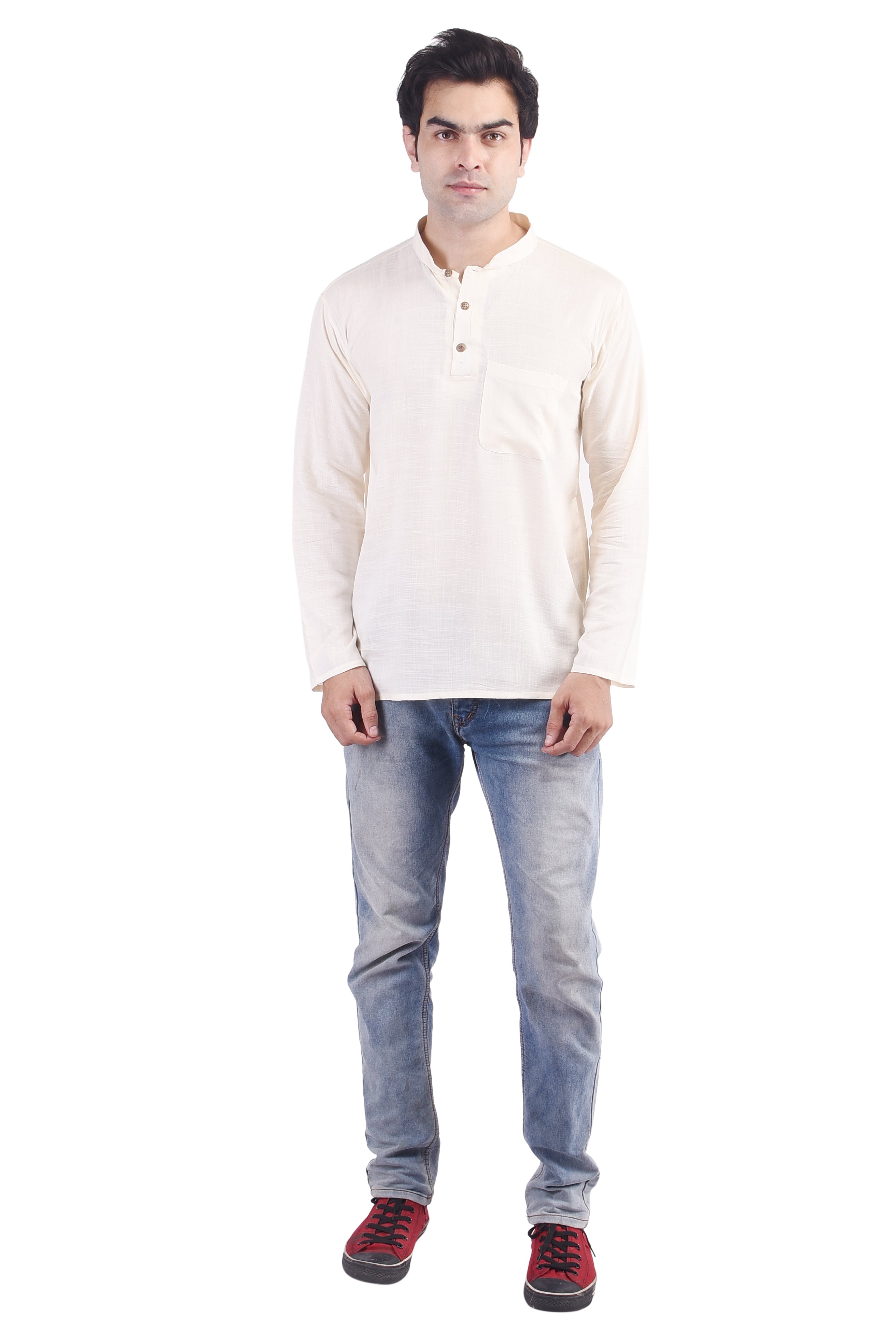 Off-White Short Rayon Slub Solid Men's Kurta