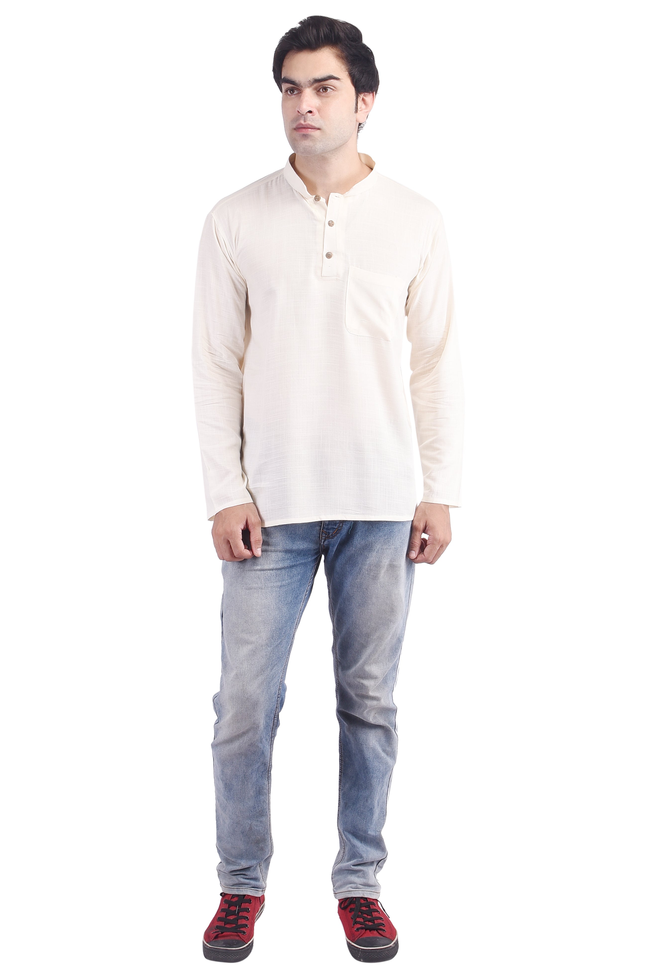 Off-White Short Rayon Slub Solid Men's Kurta