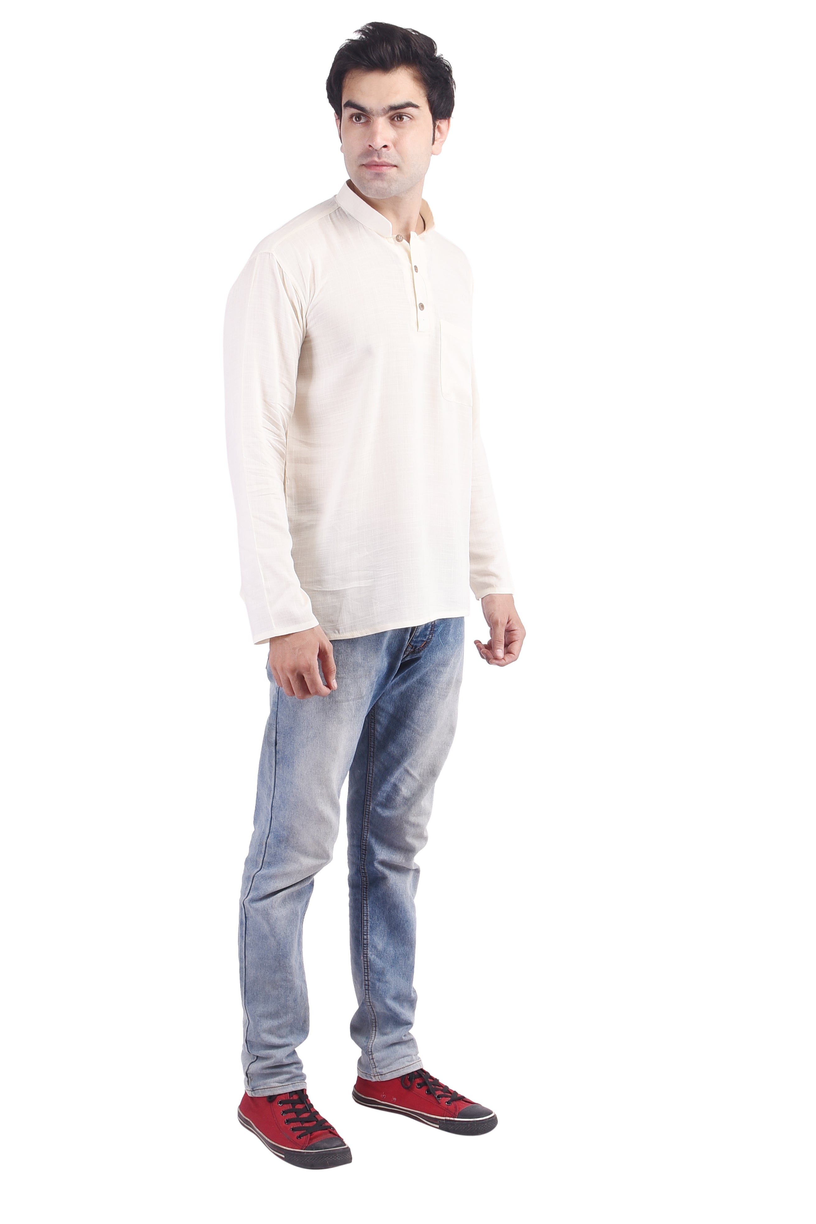 Off-White Short Rayon Slub Solid Men's Kurta