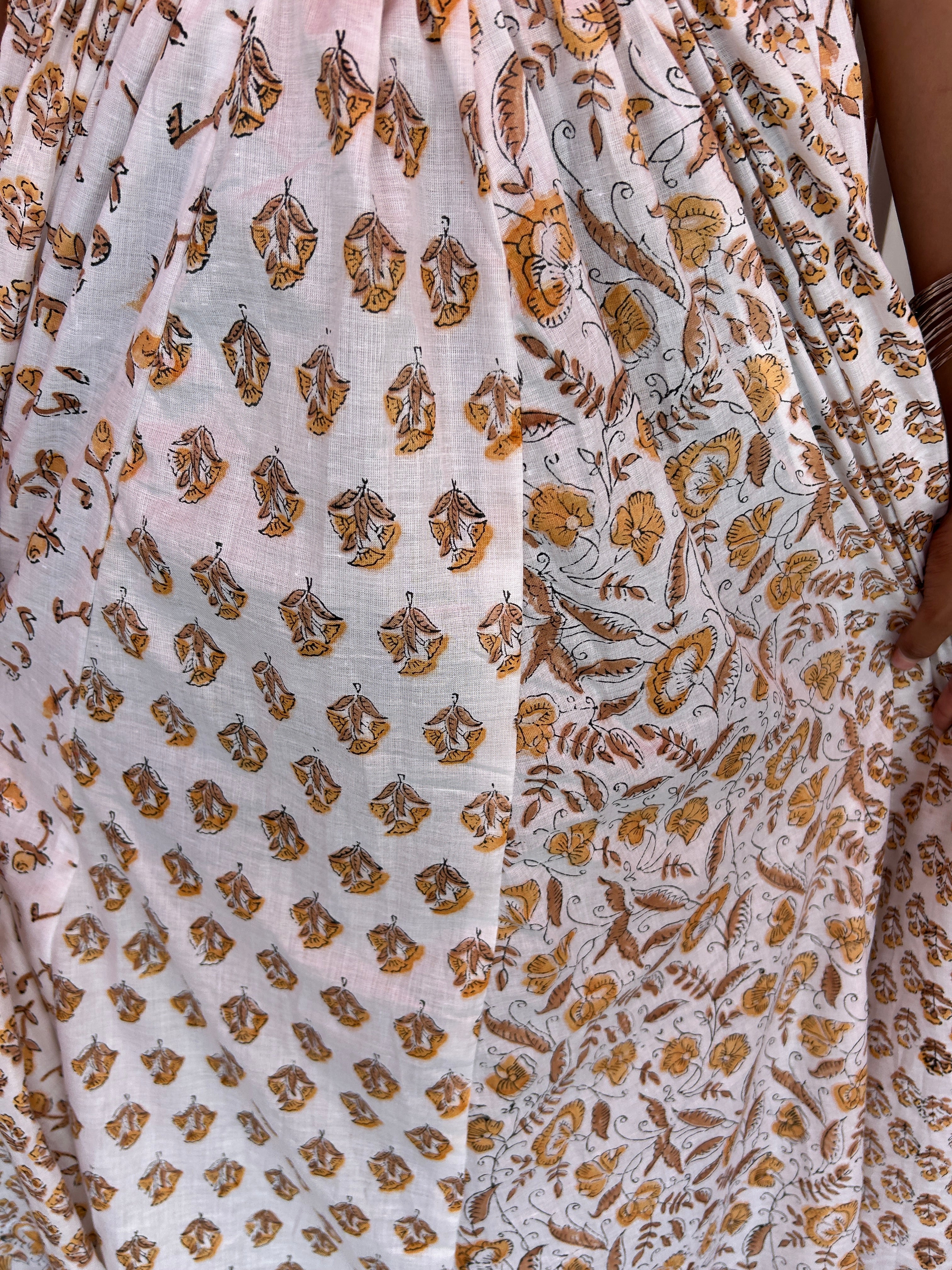 Golden Brown Gulnaar Handblock Cotton Skirt