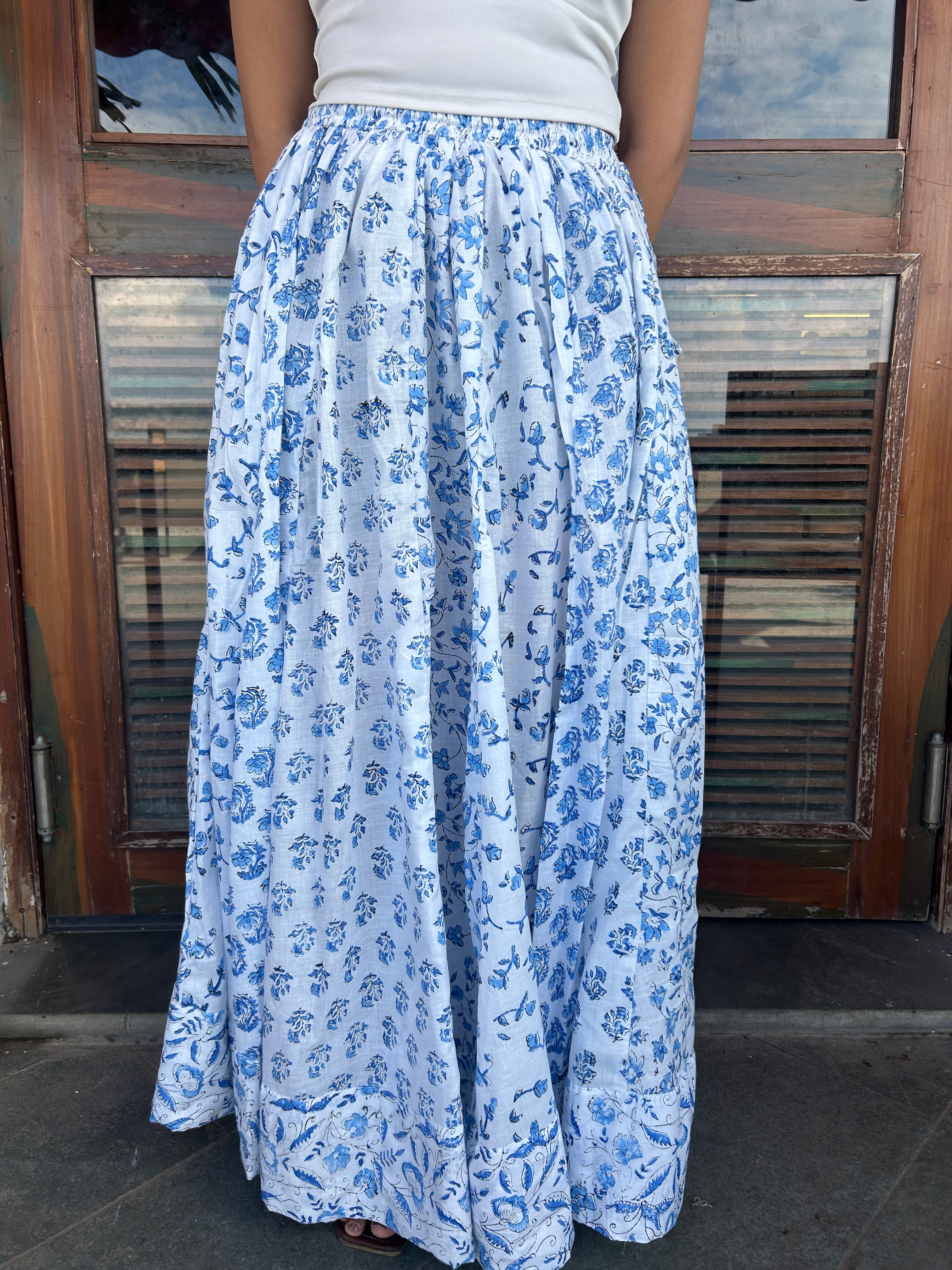 Blue Gulnaar Handblock Cotton Skirt