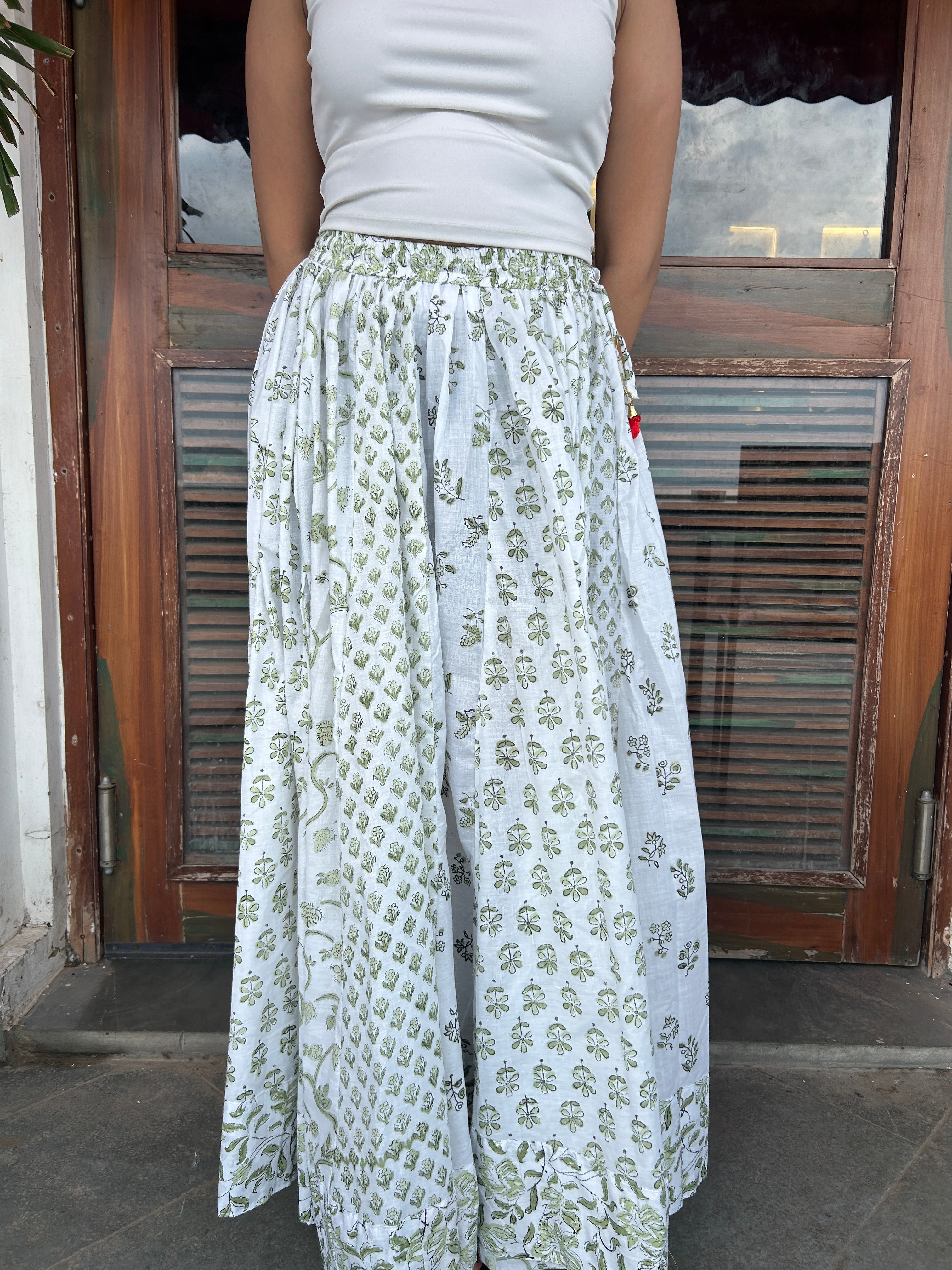 Green Gulnaar Handblock Cotton Skirt
