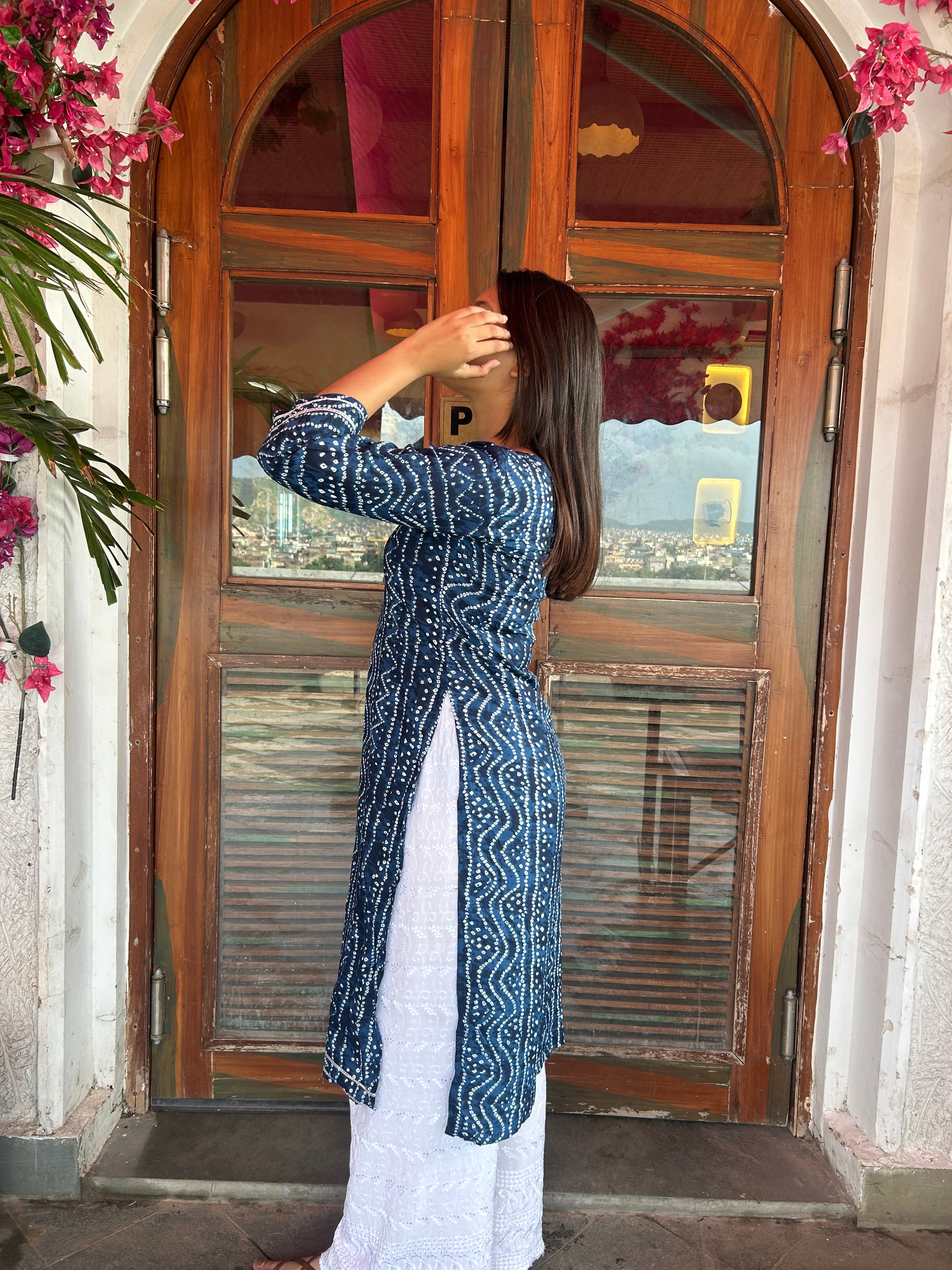 Blue Bandhej Aaina Kurti