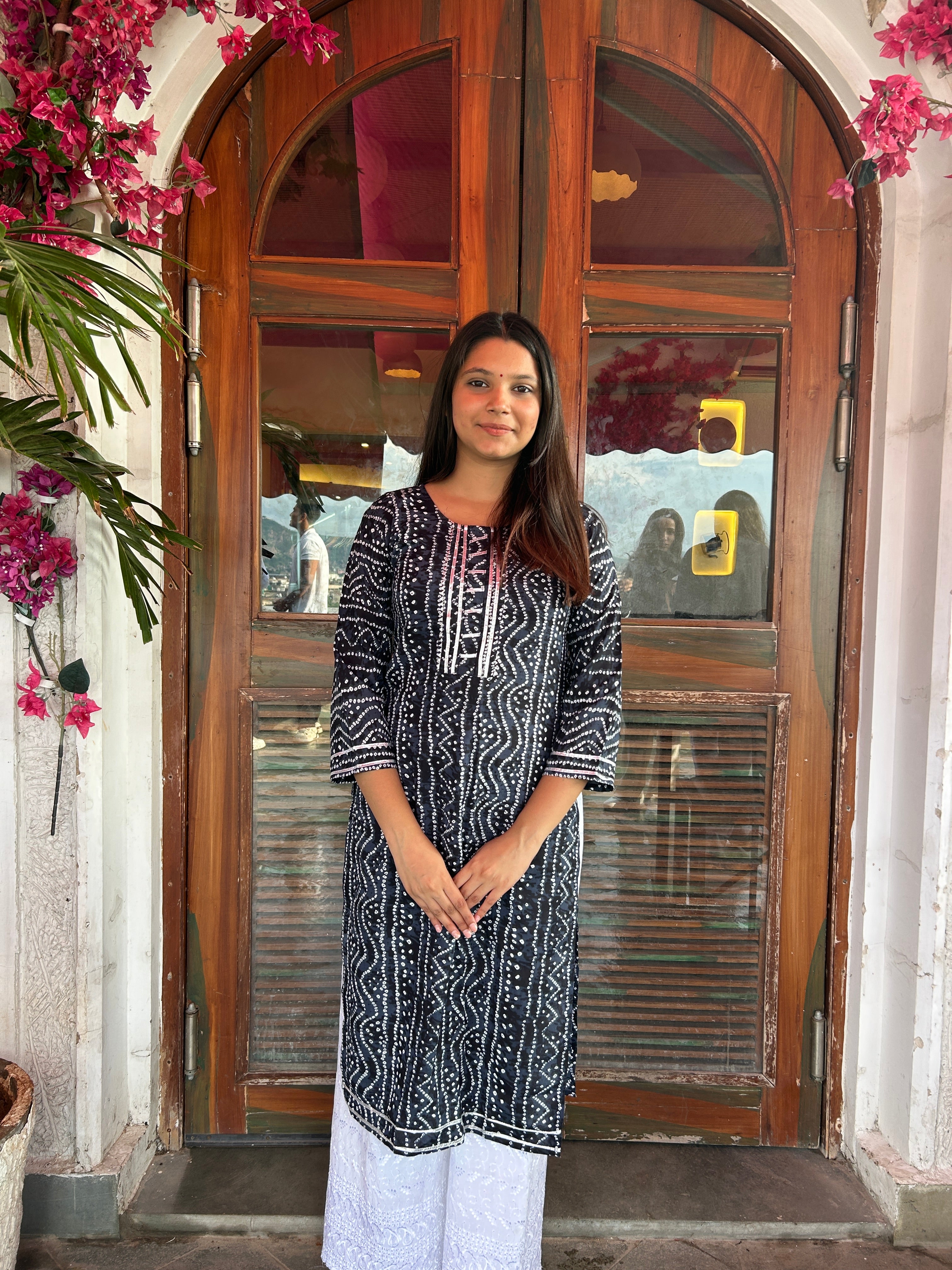 Navy Blue Bandhej Aaina Kurti