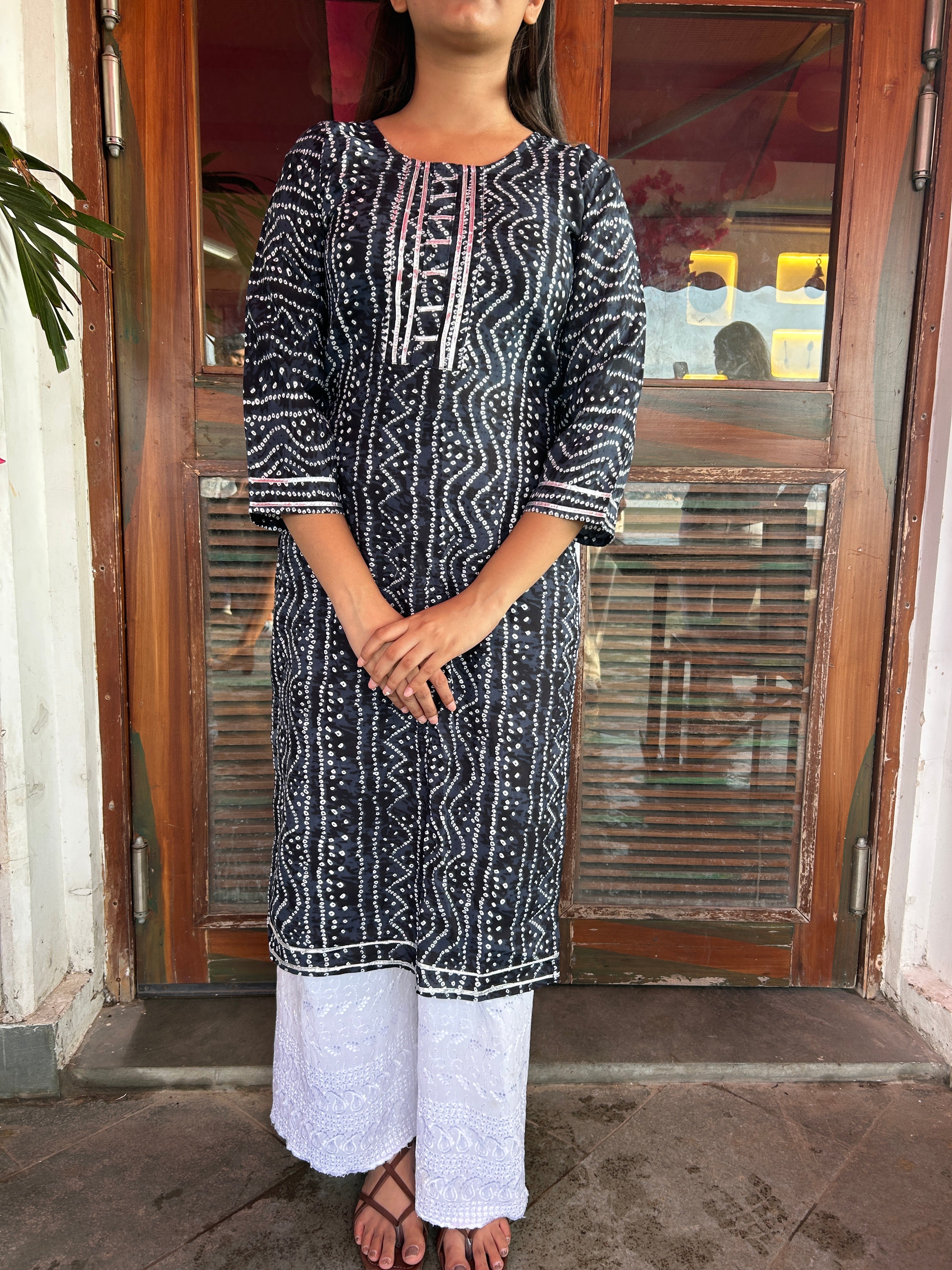 Navy Blue Bandhej Aaina Kurti