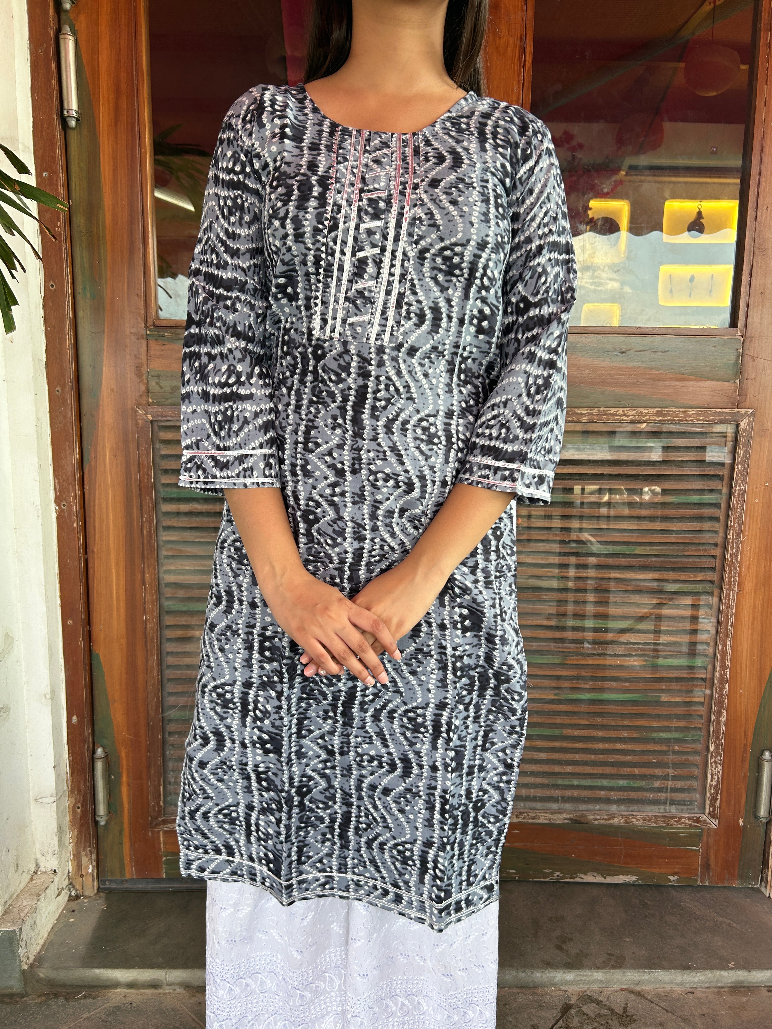 Grey Bandhej Aaina Kurti