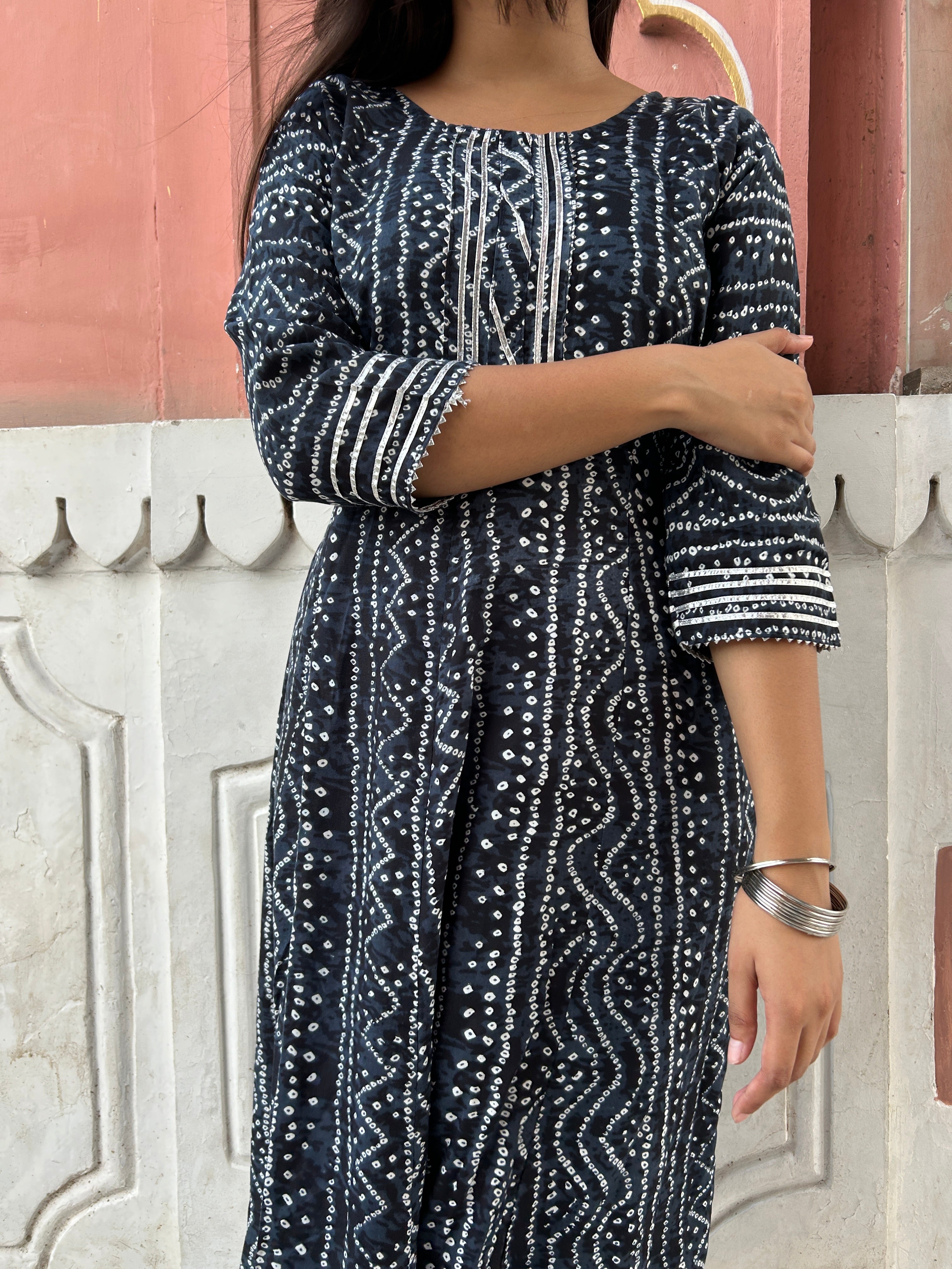 Black Bandhej Meher Anarkali Kurti