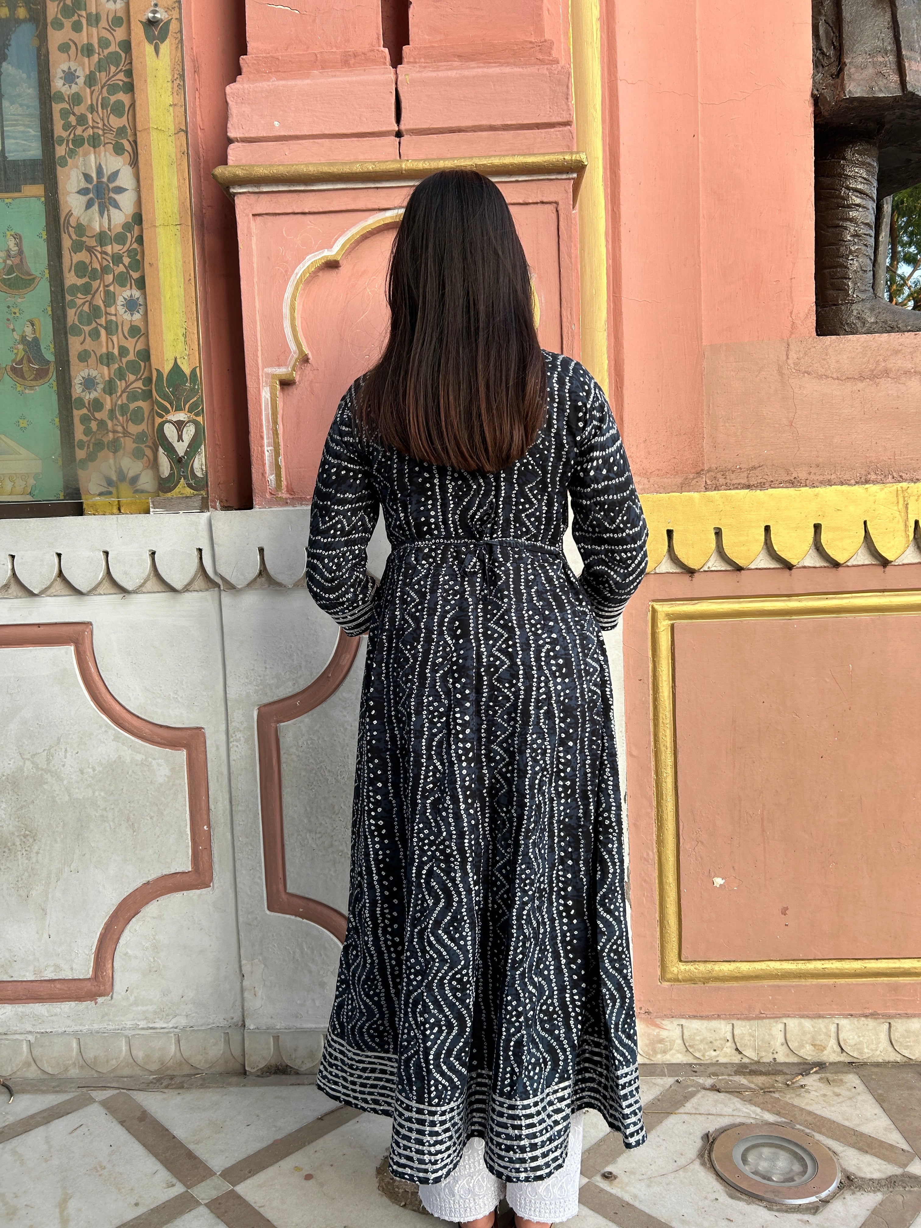 Black Bandhej Meher Anarkali Kurti