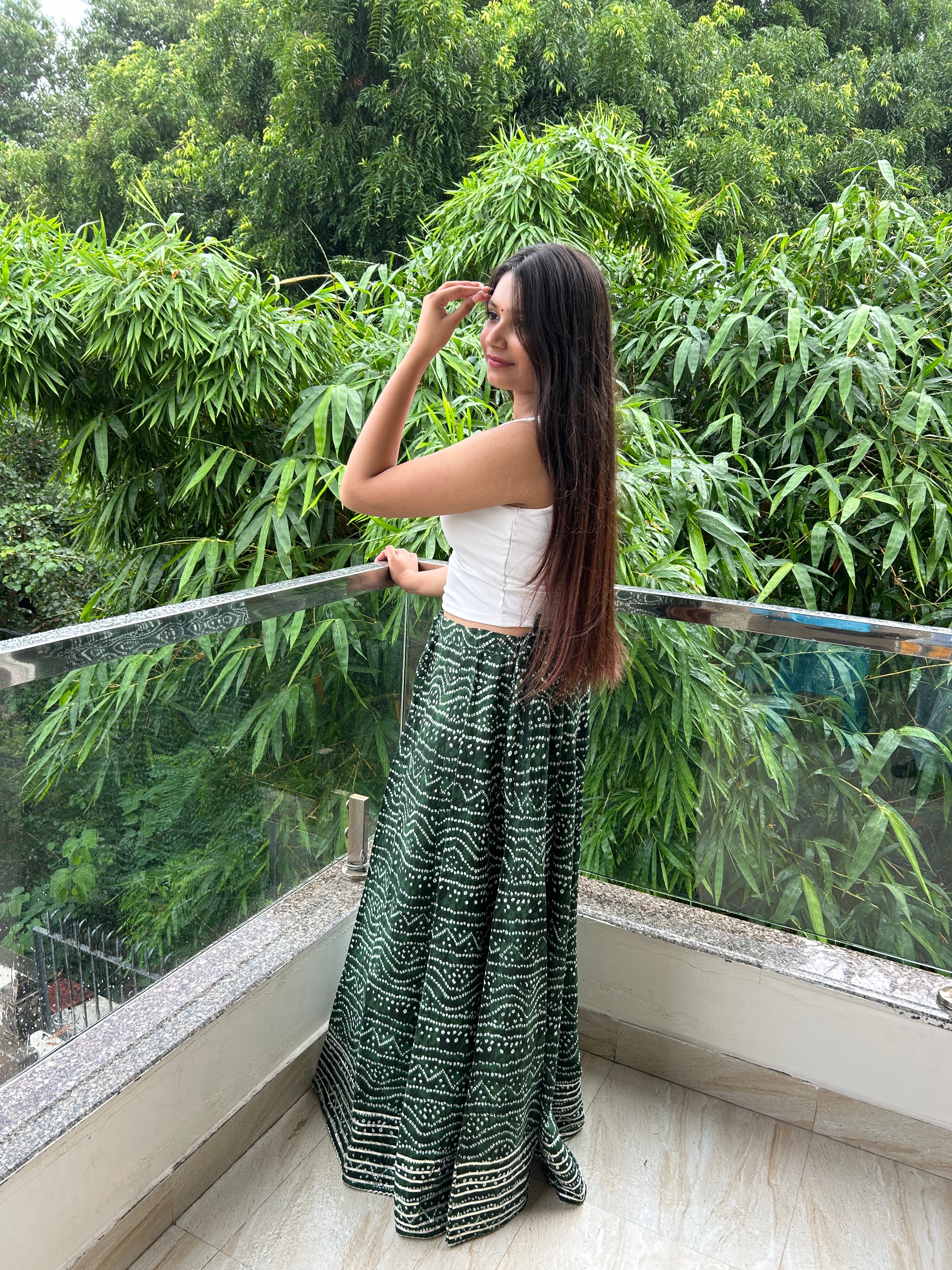 Olive Bandhej Nazakat Ghaghara