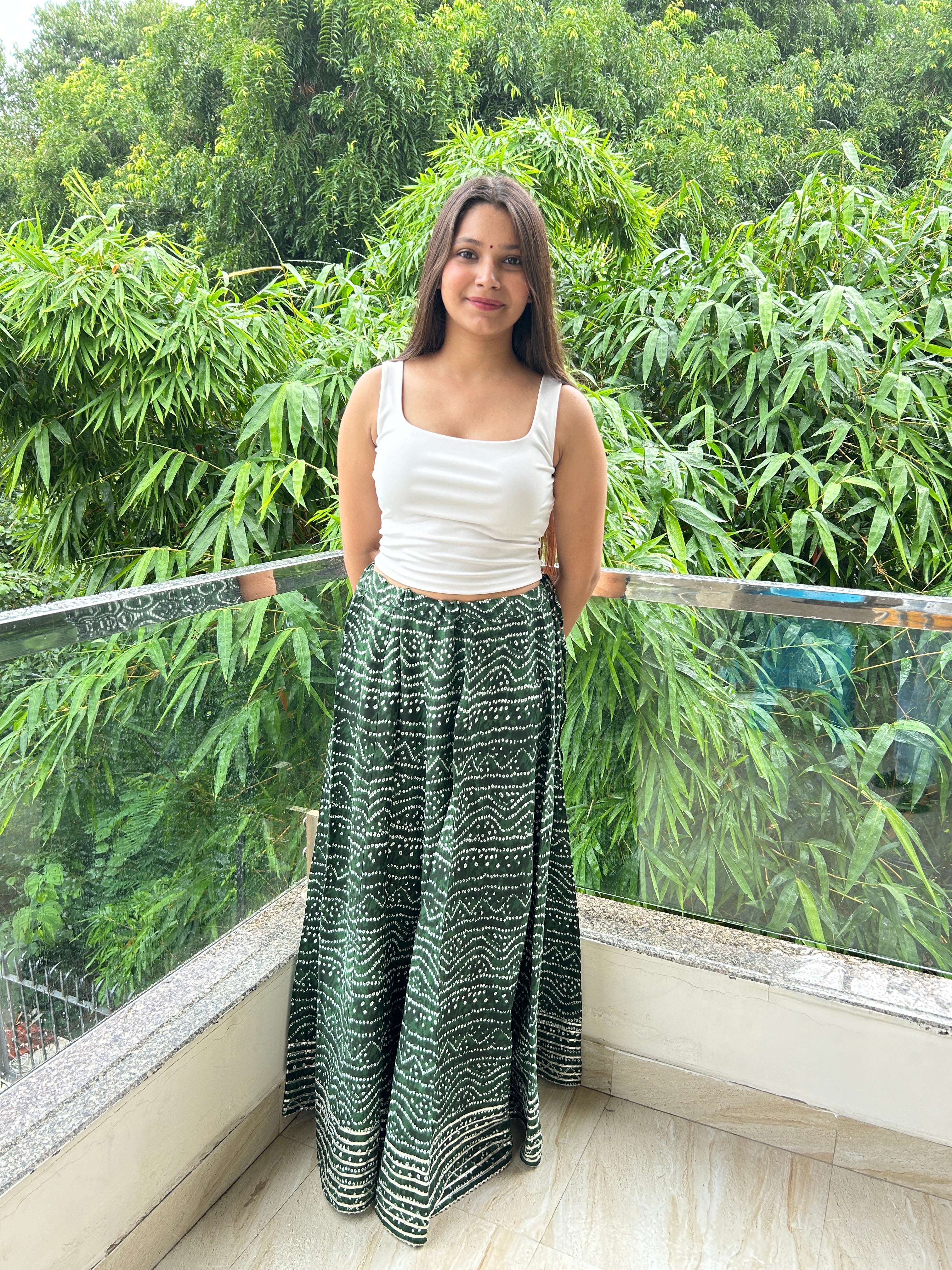 Olive Bandhej Nazakat Ghaghara