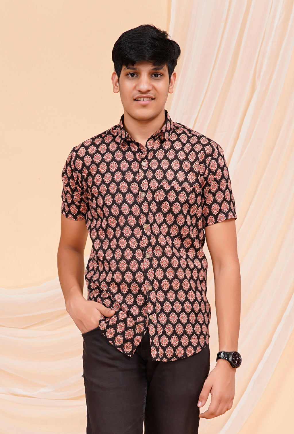 Ajrakh Tilak Half Sleeves Shirt
