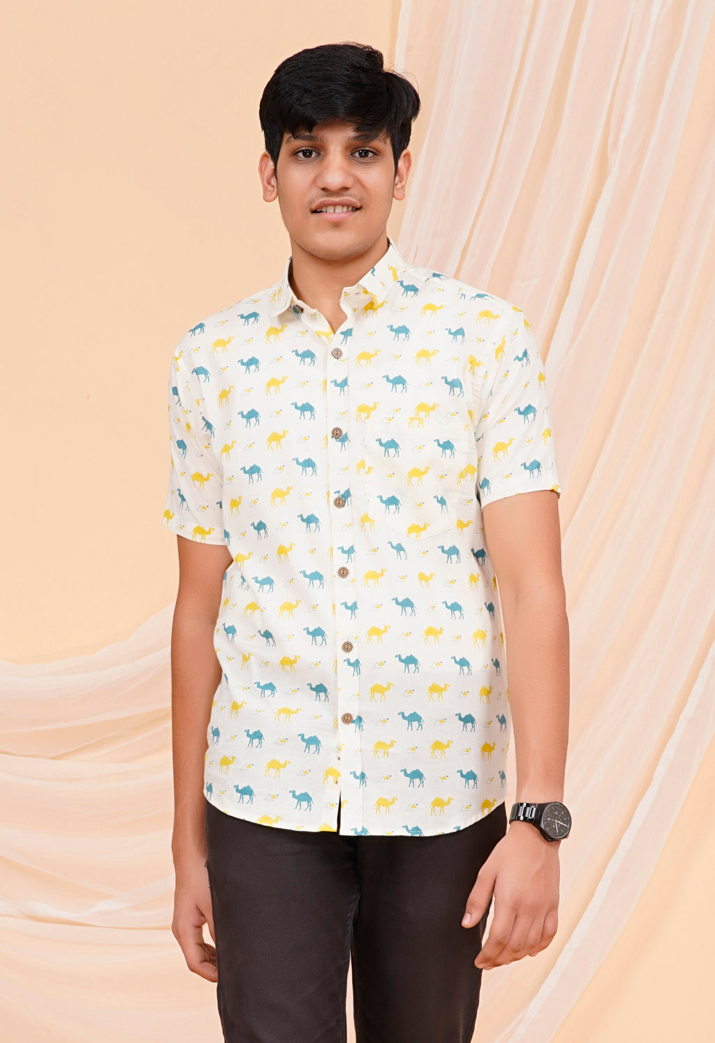 Yellow-Green Camel Half Sleeves Shirt