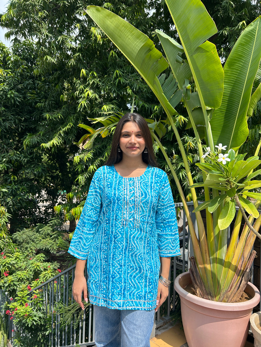 Light Blue Bandhej Noorani Kurti