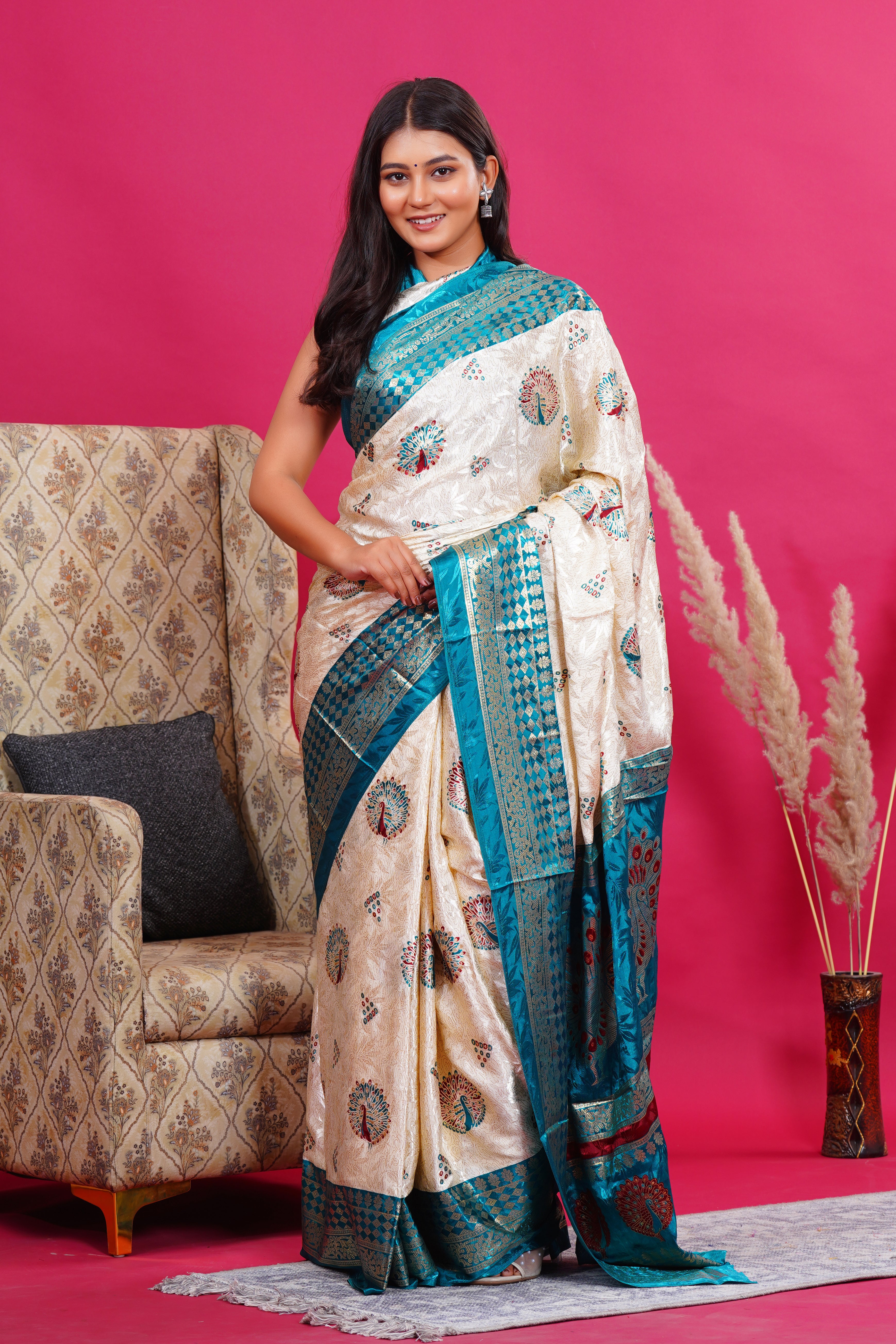 Green Golden Peacock Silk Saree