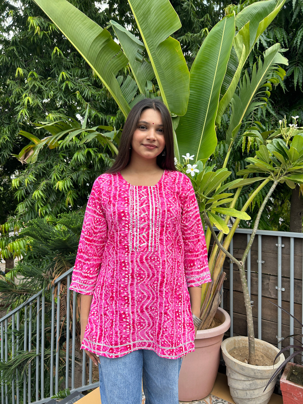 Light Pink Bandhej Noorani Kurti
