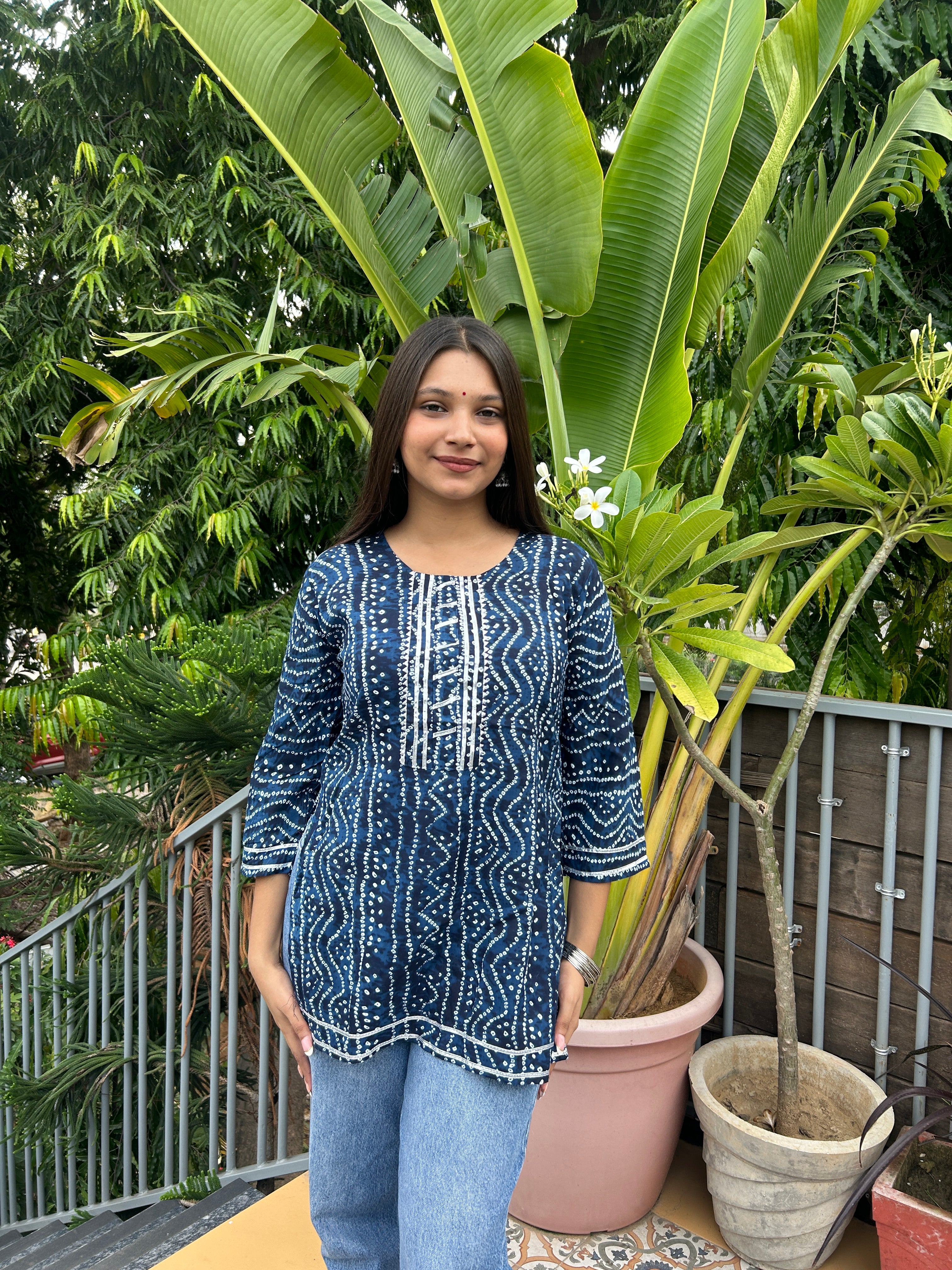 Blue Bandhej Noorani Kurti
