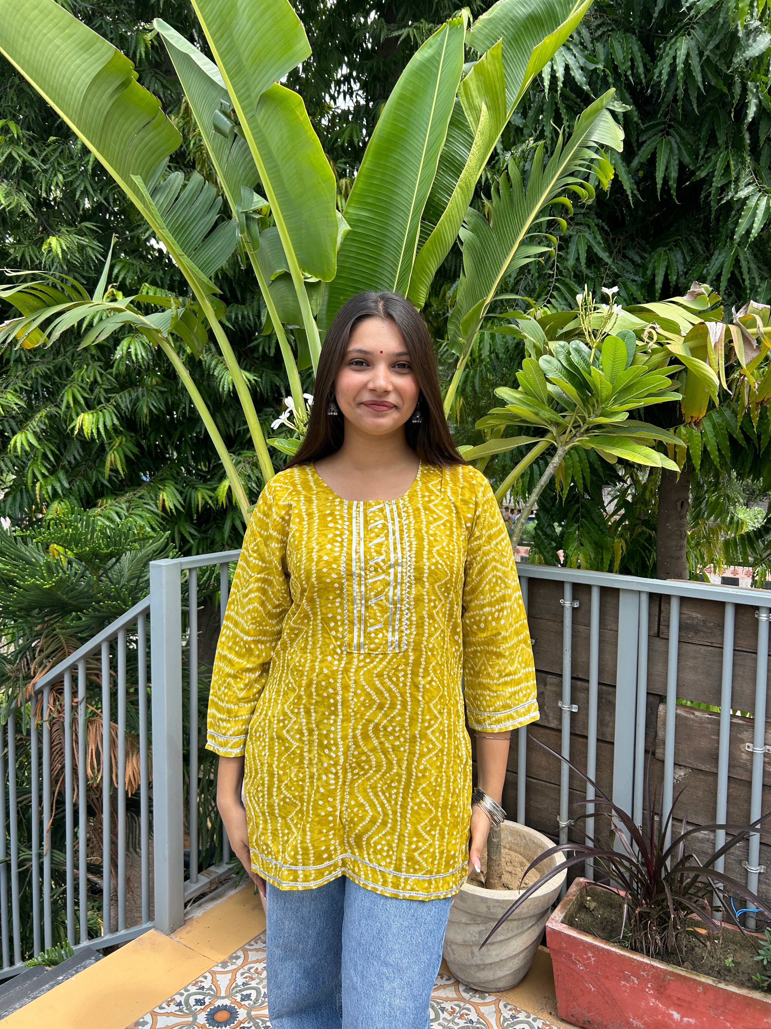 Yellow Bandhej Noorani Kurti