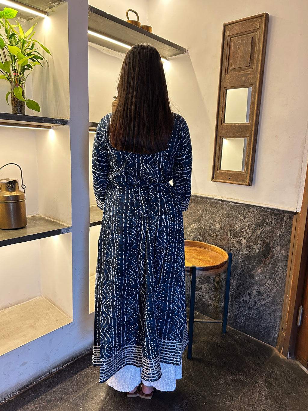 Blue Bandhej Meher Anarkali Kurti