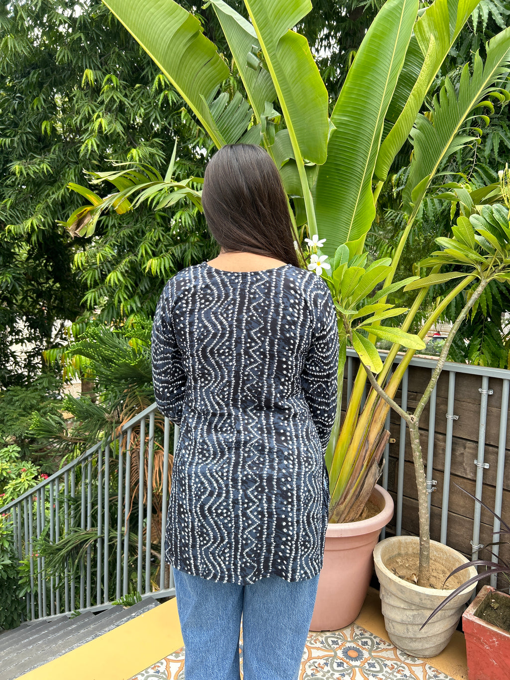 Navy Blue Bandhej Noorani Kurti