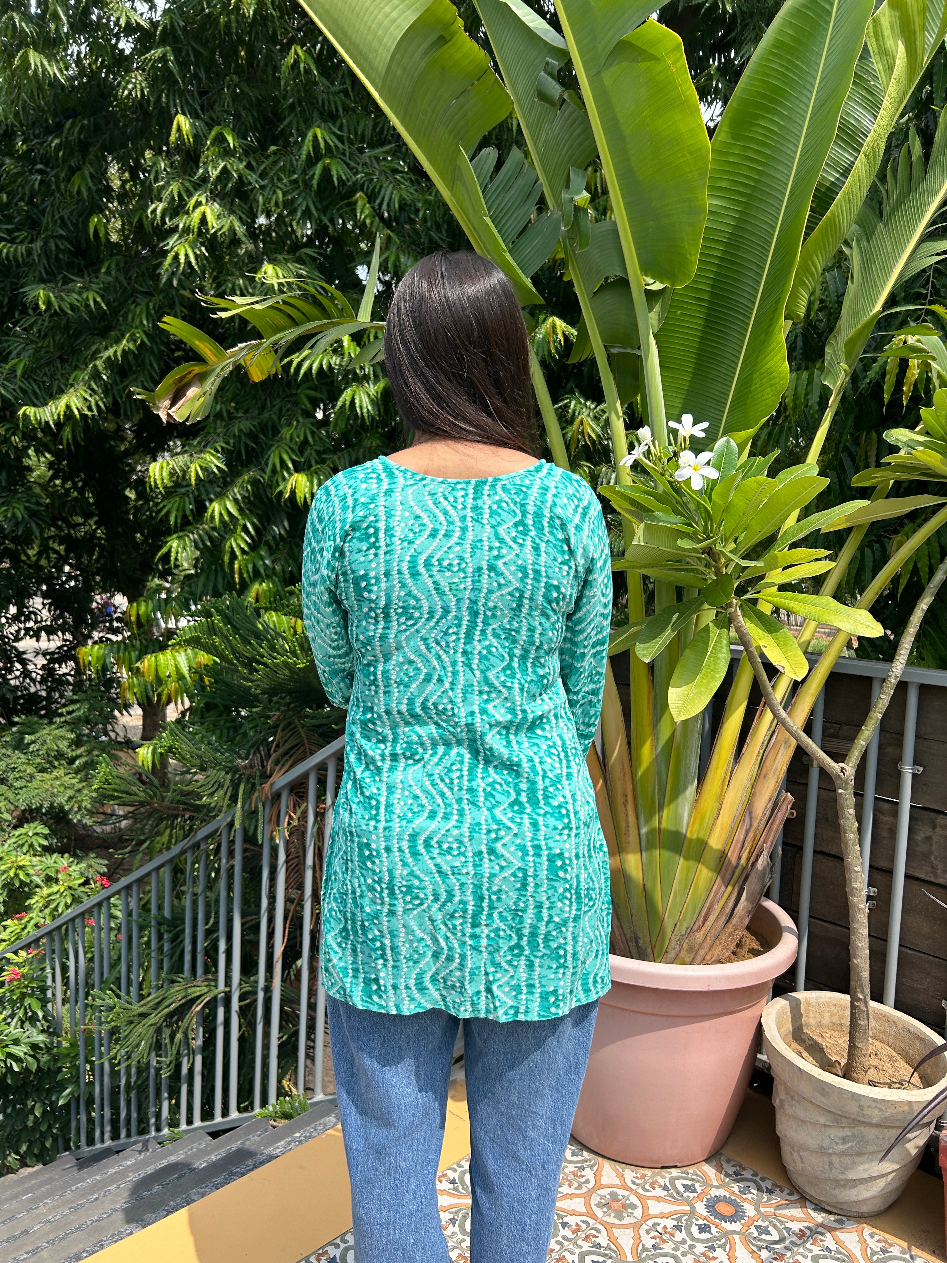 Light Green Bandhej Noorani Kurti